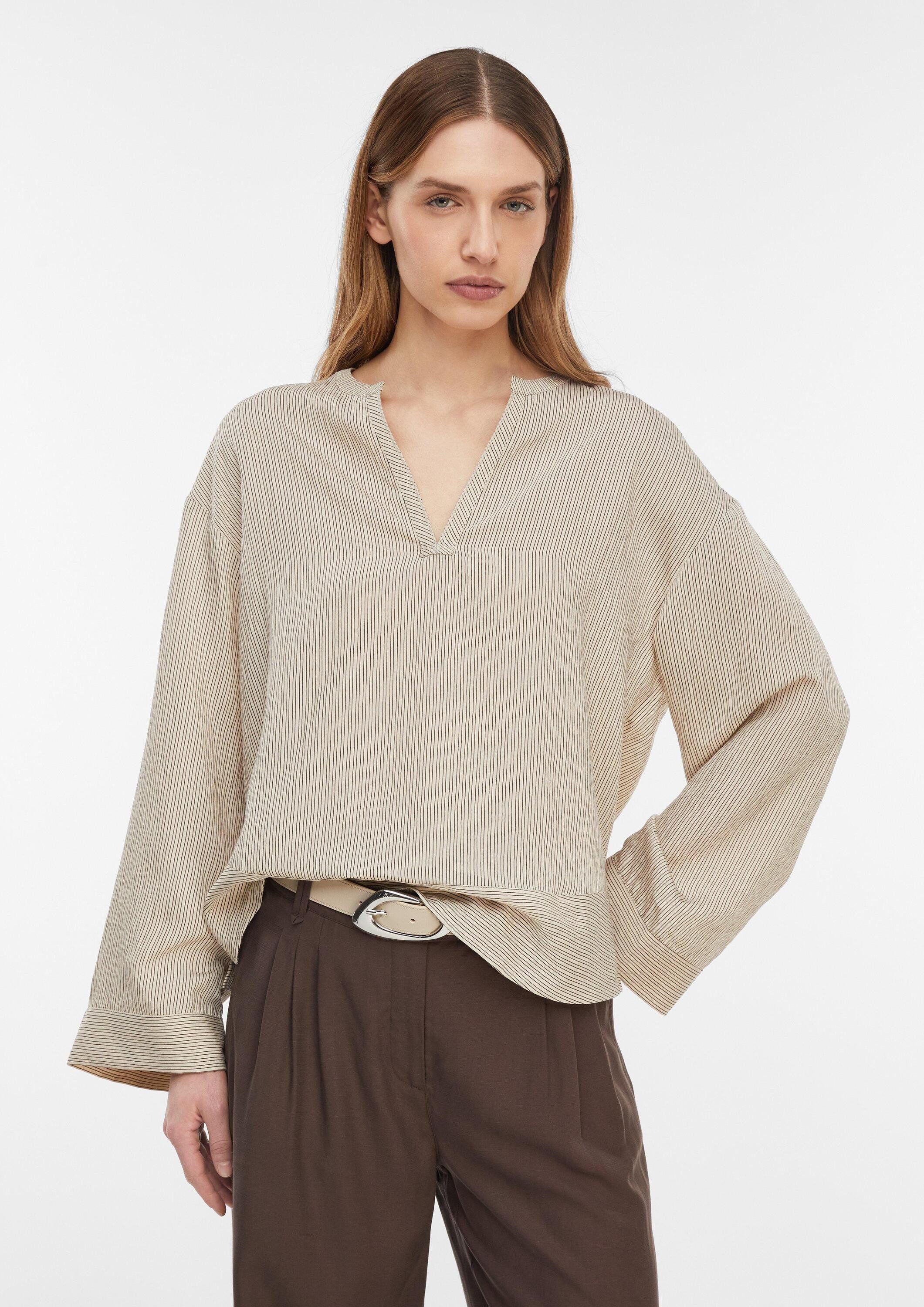 comma Langarmbluse Bluse Leichte Viskosemix-Tunika mit Streifen