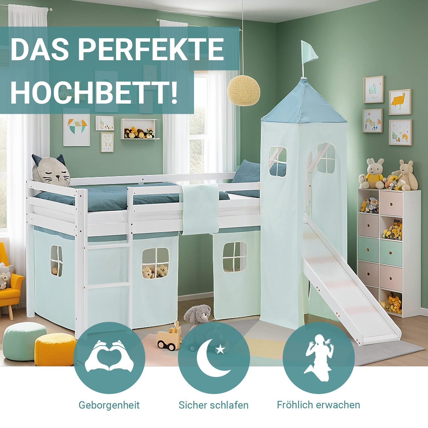 Homestyle4u Hochbett 90x200 Stockbett Vorhang Kinderbett günstig online kaufen