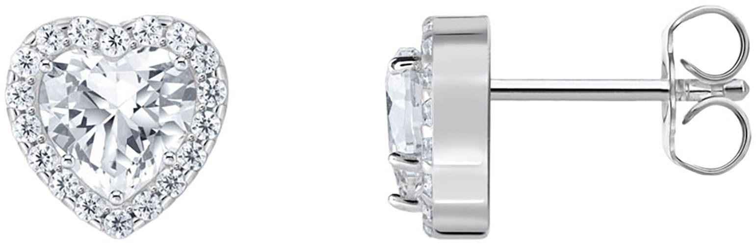 Paar Ohrstecker Schmuck Silber 925 Ohrringe Halo in Herzform