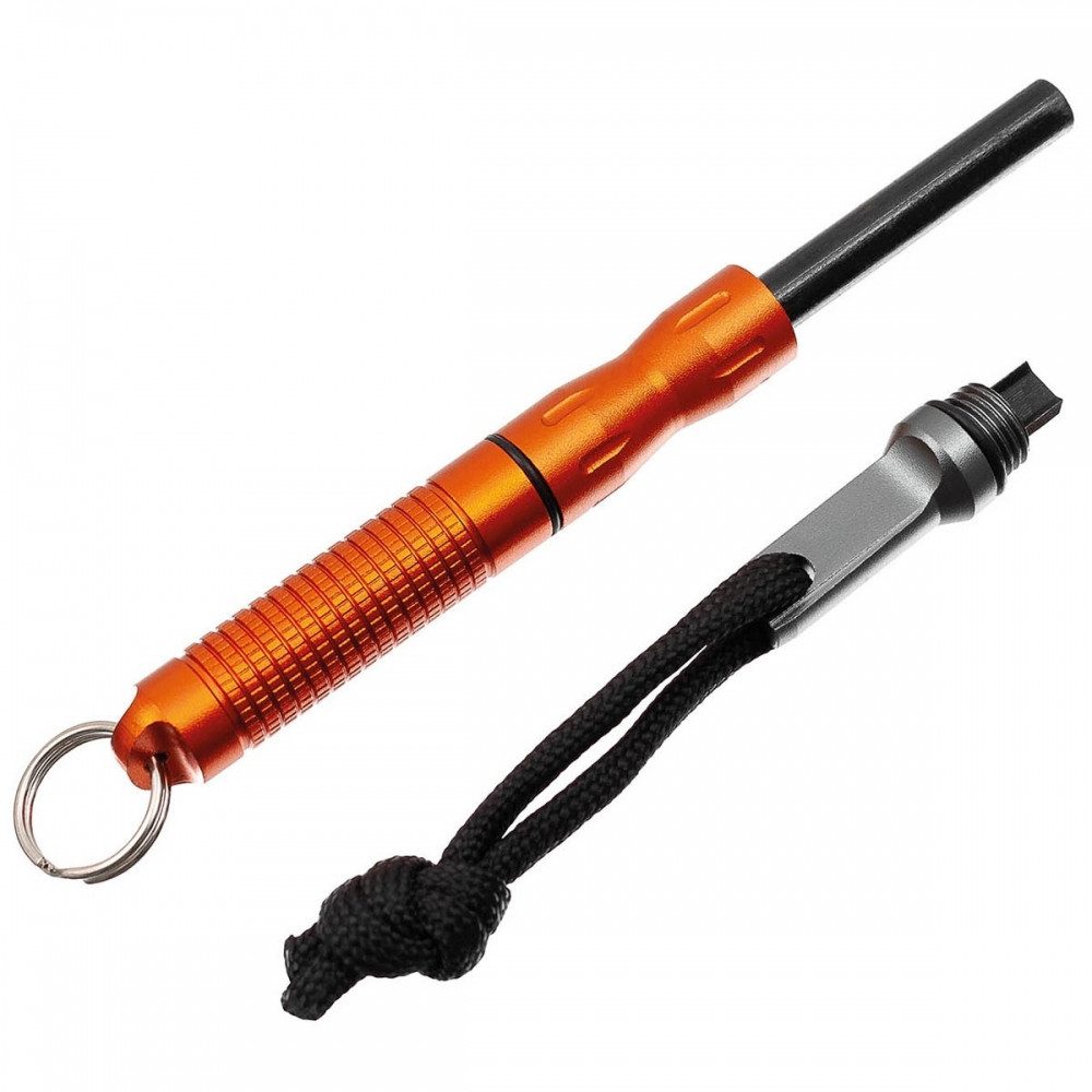 MFH Feuerzeug MFH Feuerstarter, kompakter Zündstein für Outdoor., kompakter Feuerstahl mit Schaber, 3-teilig, schraubbar