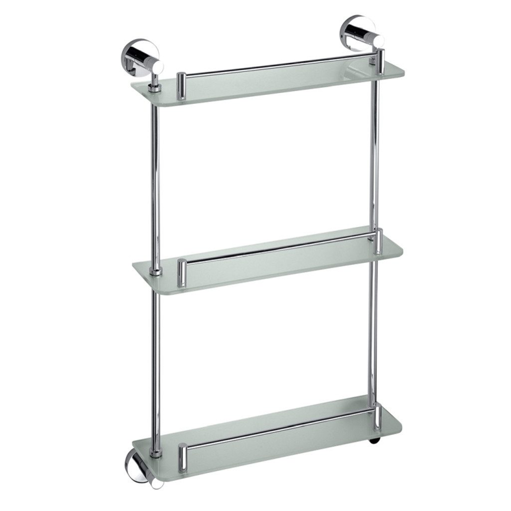 BRILLANTBAD® Duschregal BOMEGA Glasablage Messing Chrom poliert Milchglas Bad Küche >> Bohren