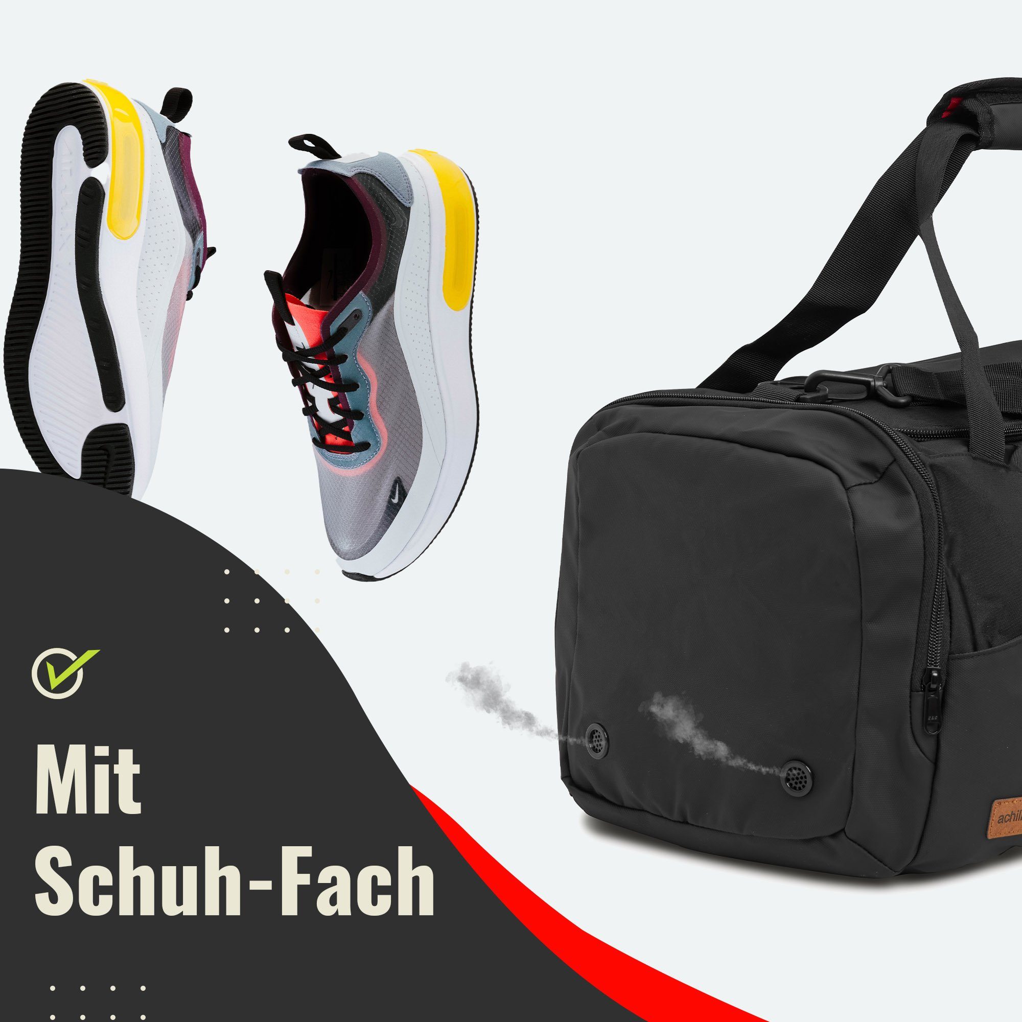 (1) Reisetasche Sporttasche Schuhfach, Fitness-Tasche, Trainingstasche, achilles Gym-Bag mit
