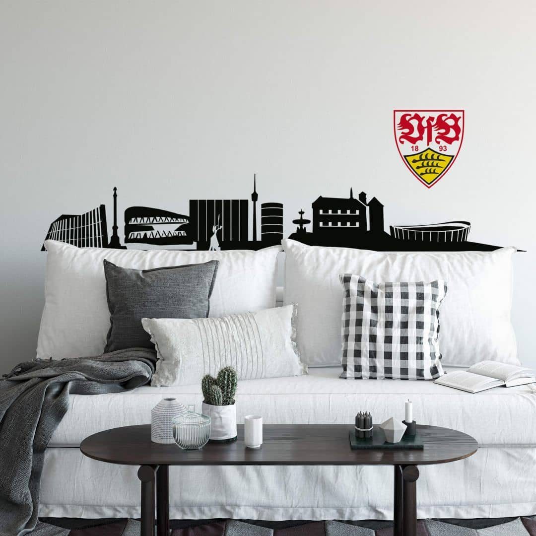 VfB Stuttgart Wandtattoo Fußball Wandtattoo VfB Stuttgart Stadt Skyline Logo 1893 farbig Wohnzimmer, Wandbild selbstklebend, entfernbar