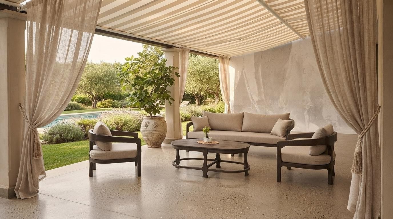 Xlmoebel Gartenlounge-Set Beige Wohnlandschaft Set 3-Sitzer 2 Sessel Couchtisch Modern Komfort, (3-tlg., 3-2-1)