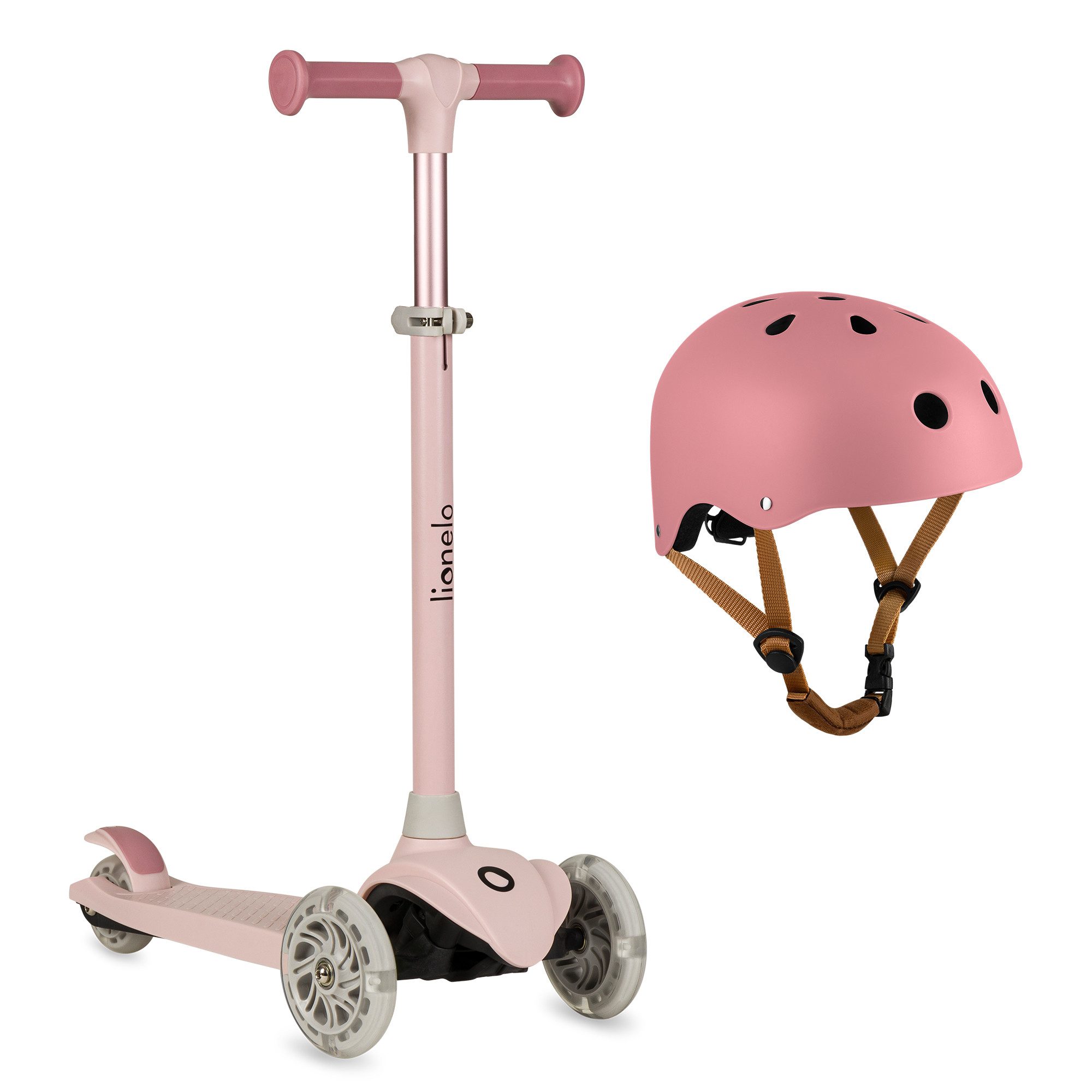 lionelo Dreiradscooter JESSY + HELMET SET, (Set, Set mit Helmet), 3 Räder/LED-Räder/Lenker 65–80cm/Helmet 50–56cm