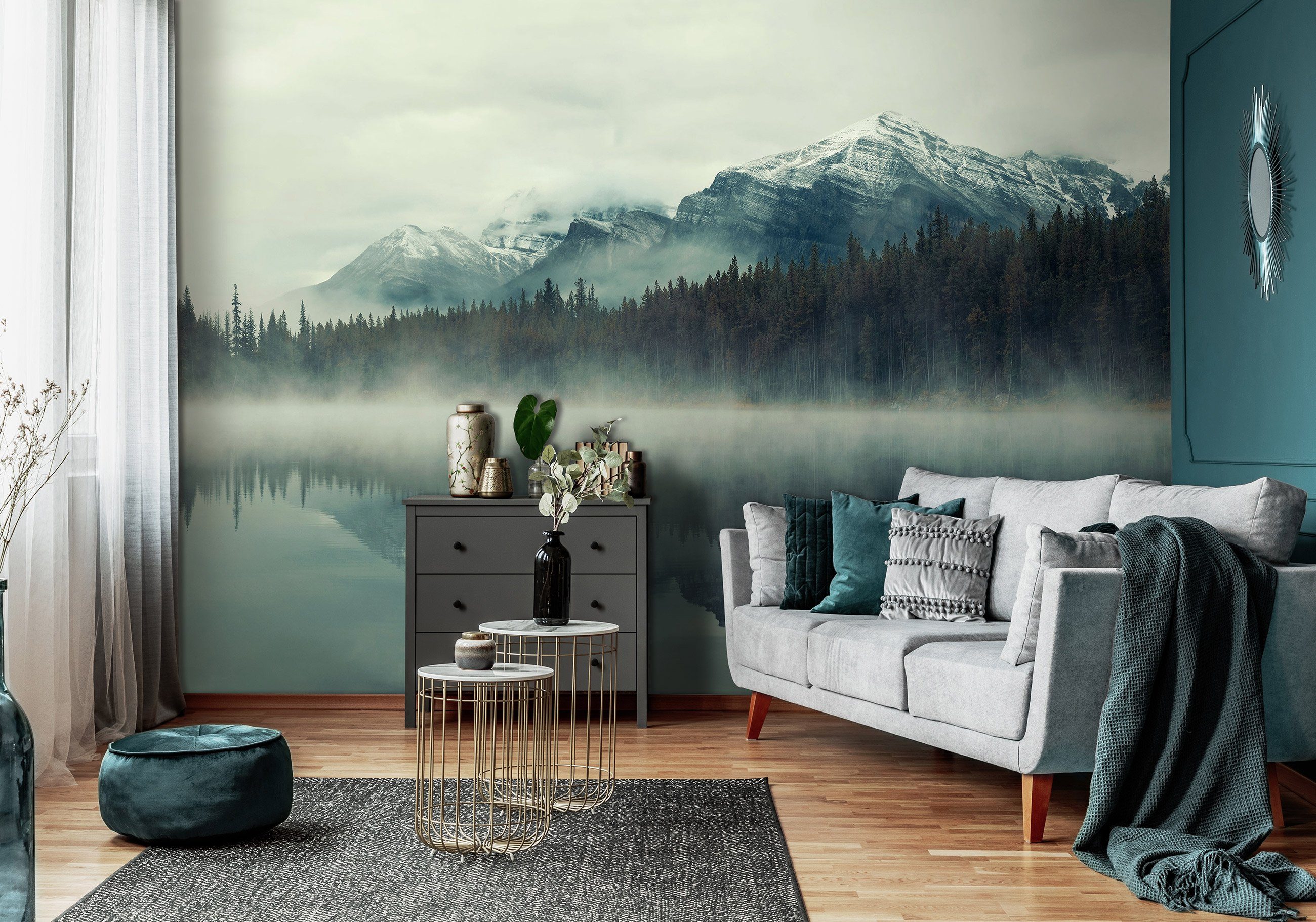 Vlies Wallarena Berge oder im Wandtapete Tapete für Motivtapete, Glatt, Natur Wald Vliestapete inklusive Wohnzimmer Nebel Kleister Berge, Vliestapete Fototapete Schlafzimmer Landschaft