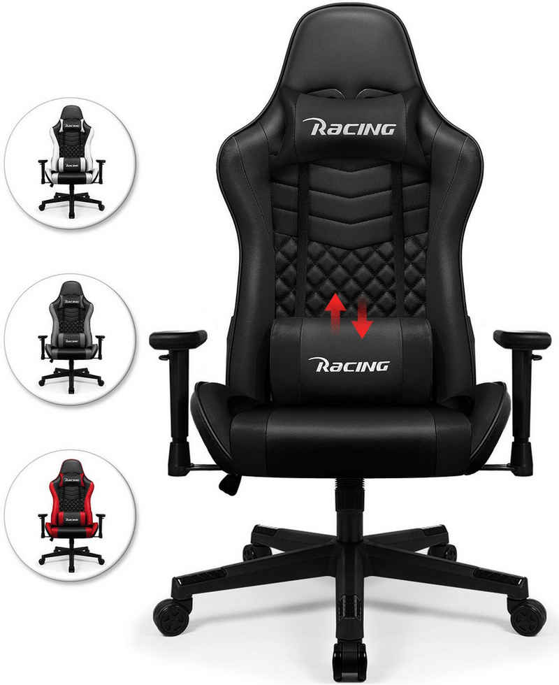 Hiazurm Gaming-Stuhl Gaming Stuhl, Bürostuhl Ergonomisch Wippfunktion bis zu 170° (Gaming Chair Gepolstert mit Verstellbare Lendenkissen, Kopfkissen und Armlehnen), Gamer Stuhl 150kg Belastbarkeit