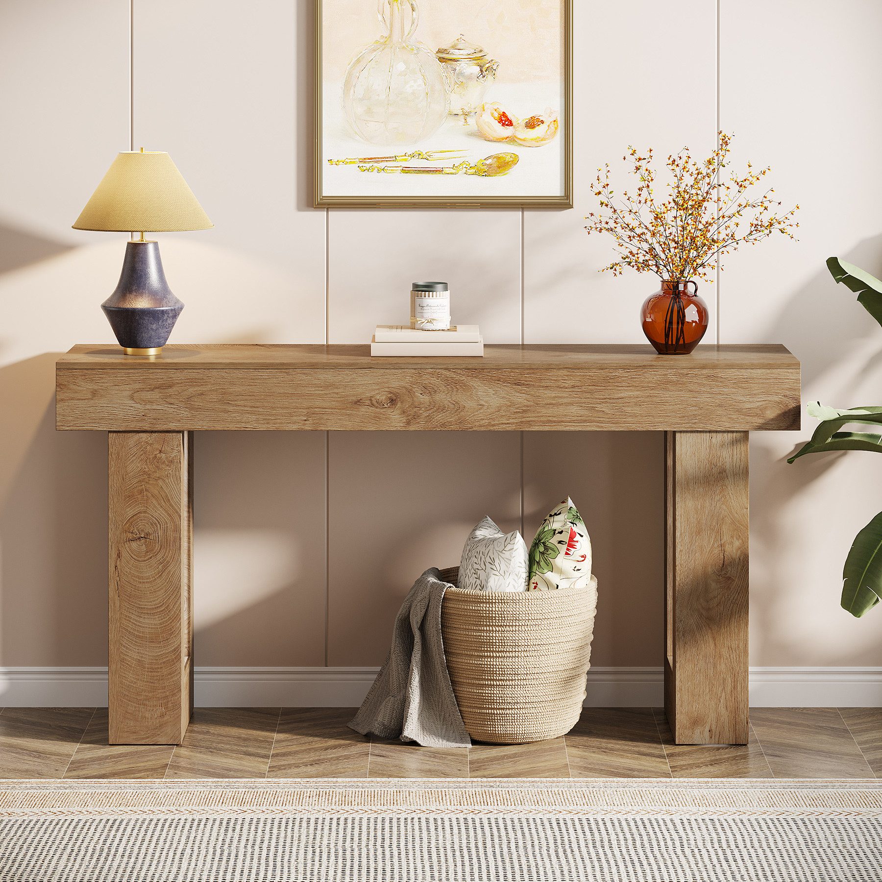Tribesigns Konsolentisch 160 cm, Schmaler Landhausstil Tisch für hinter dem Sofa (160B x 35T x 85H cm), Naturholzoptik, Beistelltisch für Flur, Wohnzimmer und Eingangsbereich