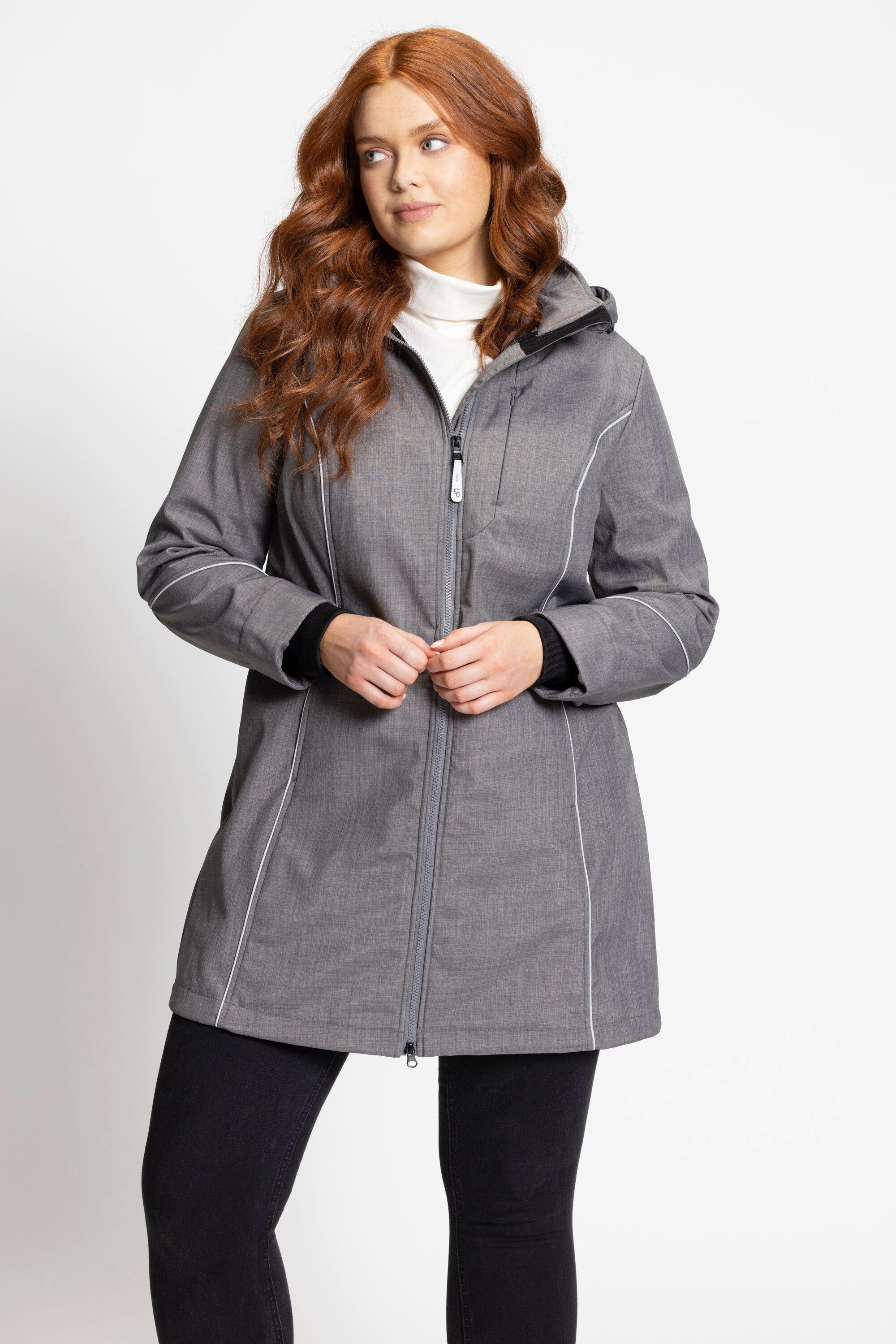 Ulla Popken Parka Softshelljacke Reflektor Stehkragen 2-Wege-Zipper