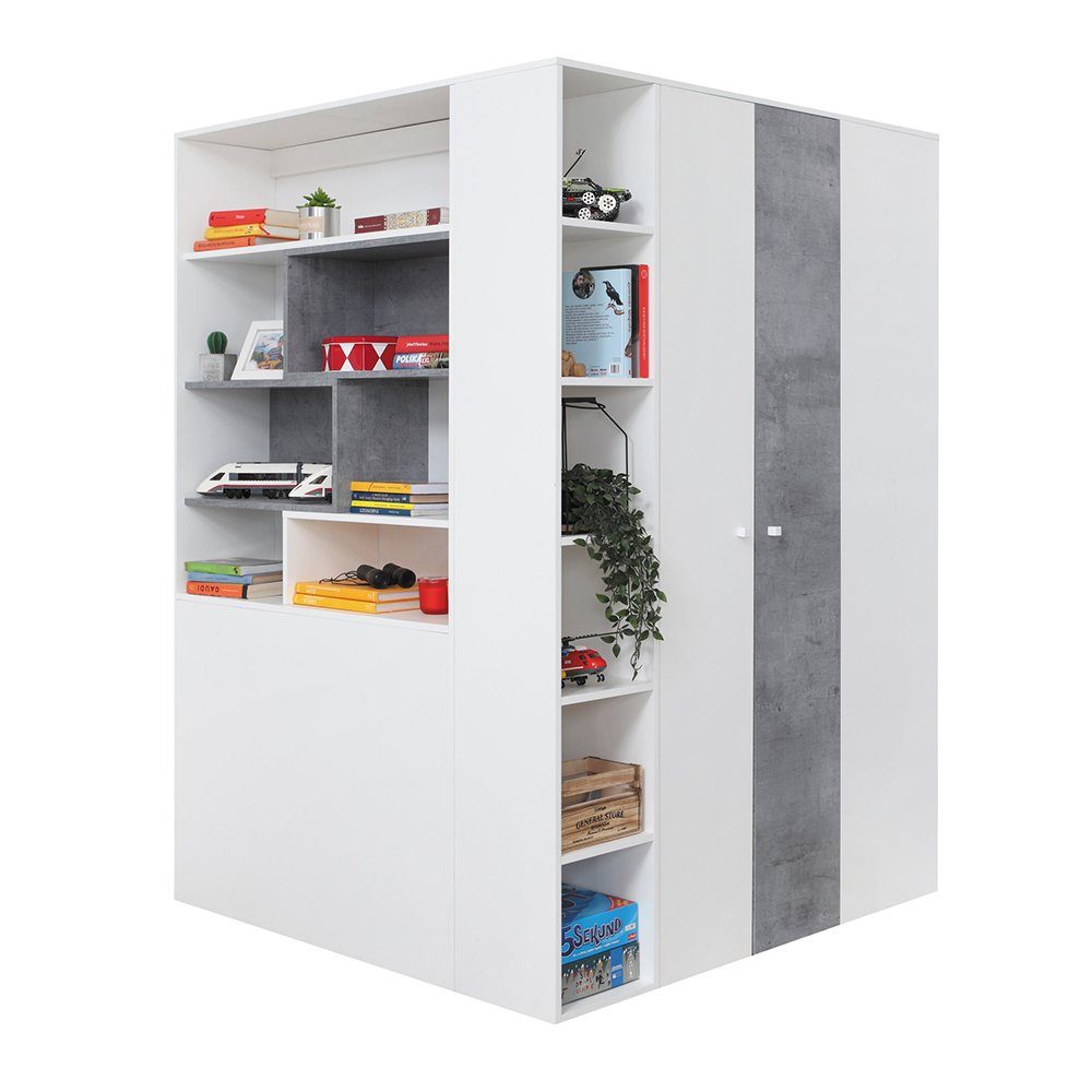 Lomadox Kleiderschrank SEATTLE-133 begehbar, 135x135cm, in Beton/weiß