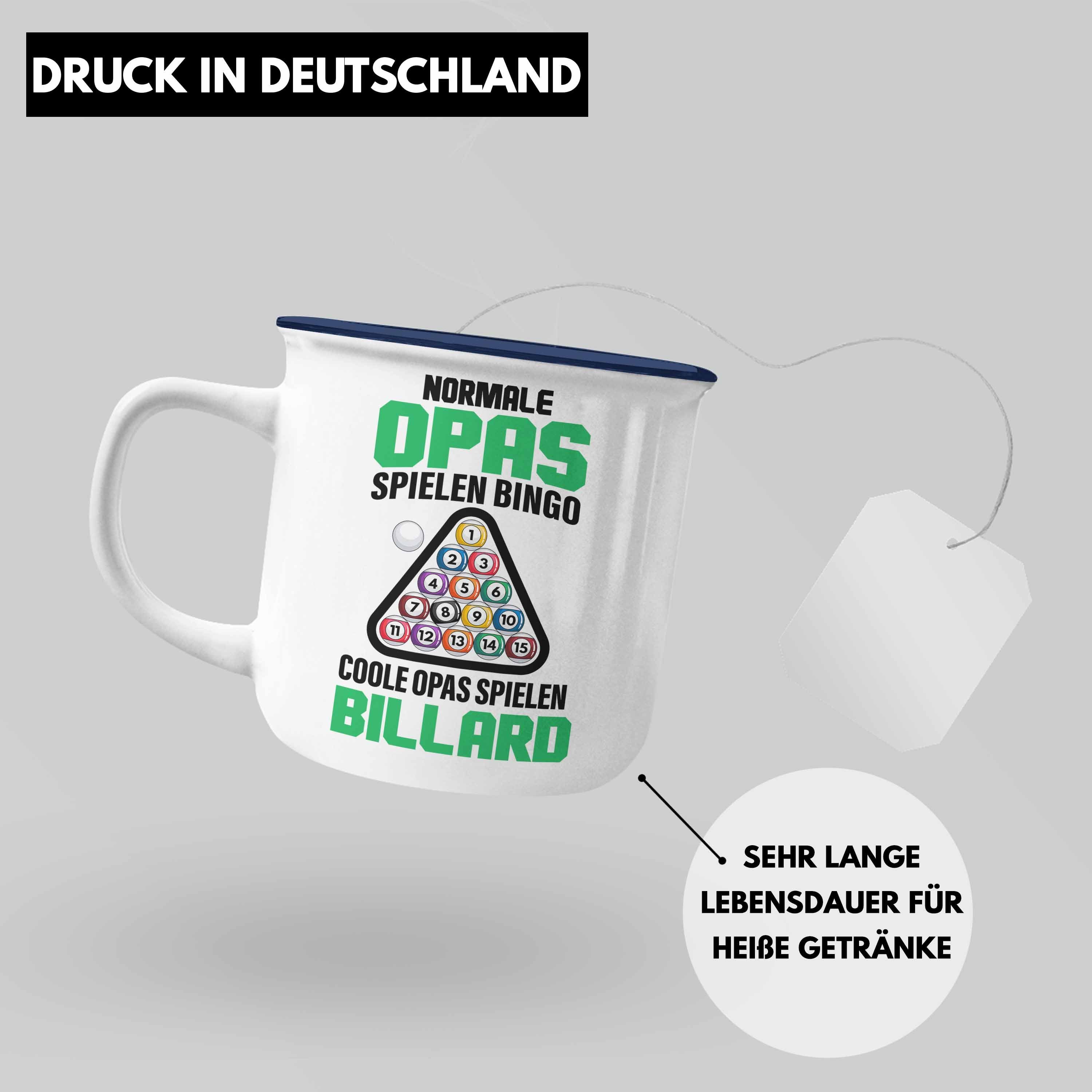 Trendation Thermotasse Trendation - Billard Blau Tasse Geschenkidee Opa Tasse Geschenk Pool KaffeeEmaille Emaille Billardspieler