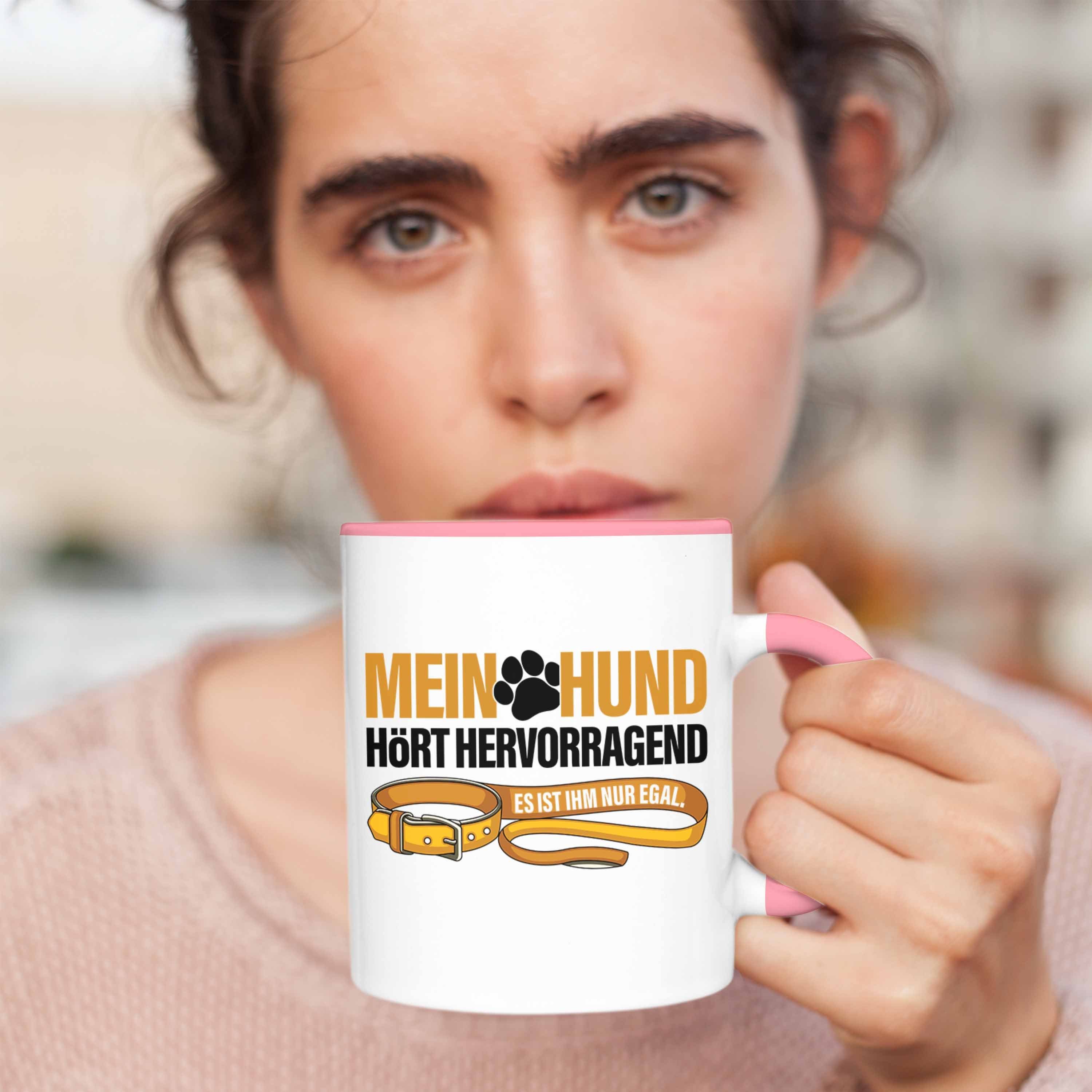 Tasse Hund TRENDATION Geschenk Tasse Hundepapa Kaffeetasse Hundeliebhaber Hundemama Rosa Spruch Trendation