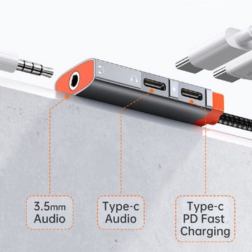 mcdodo 3in1 Typ-C zu DC3,5 mm + Dual Typ-C Charing 60W USB C Audio Adapter USB-Adapter
