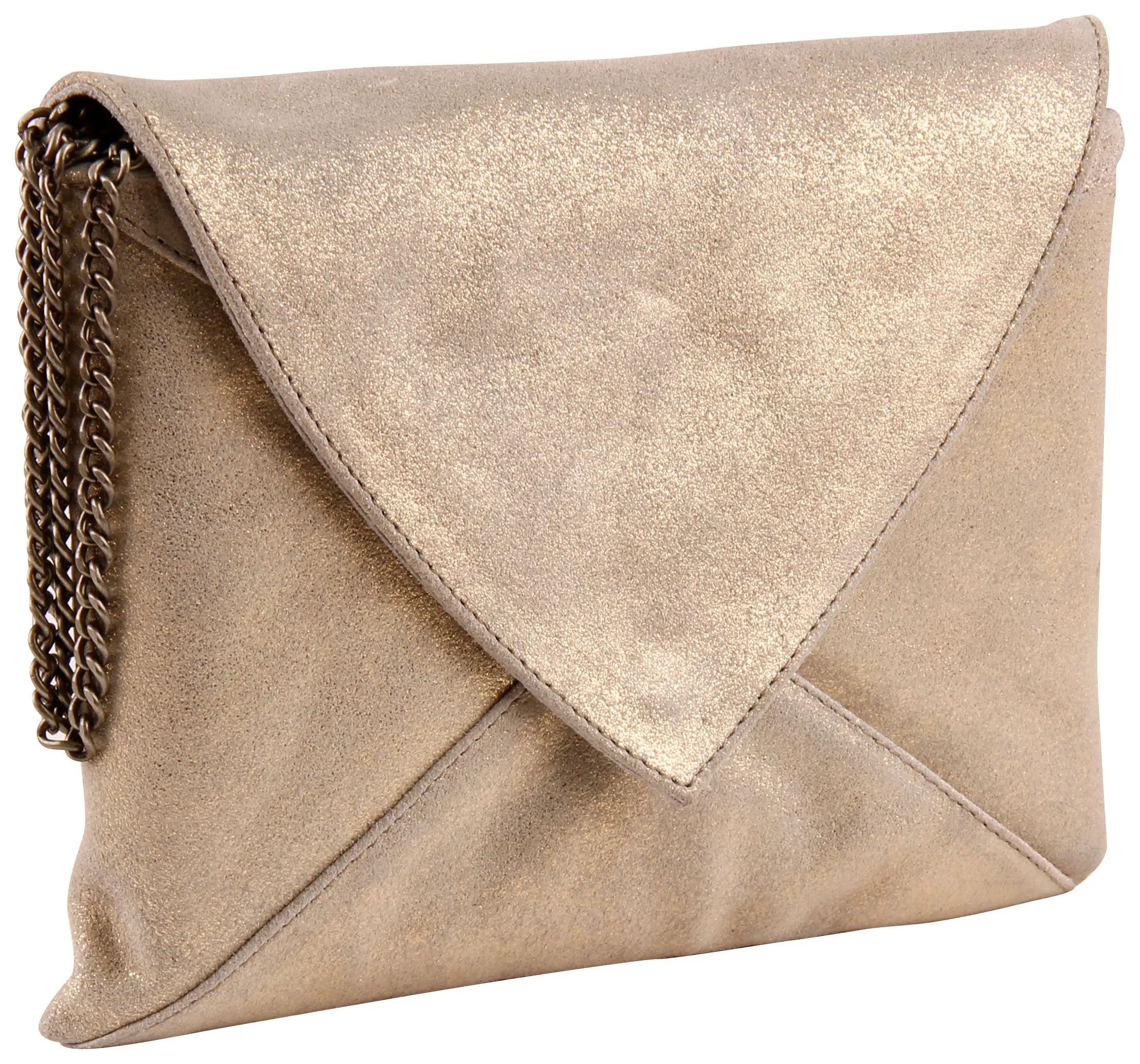 Handtasche 2x Handtasche/Clutch Leder KOLLEKTION FEDER 20x14cm Gold 400050C
