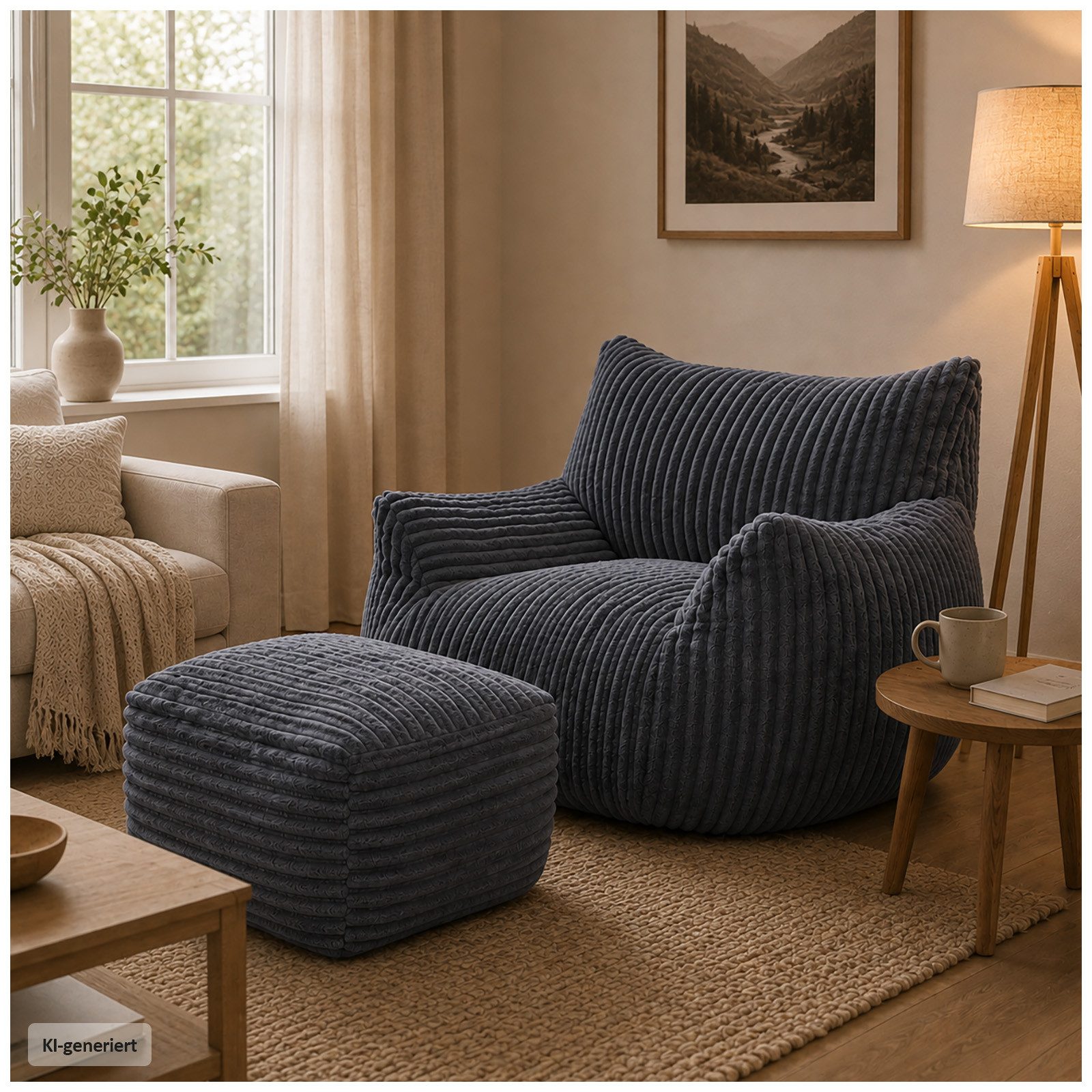 HTI-Living Loungesessel Polstersessel mit Hocker Grau Sitzhöhe 40 cm (Set, 2-St), gemütliche Sitzhöhe