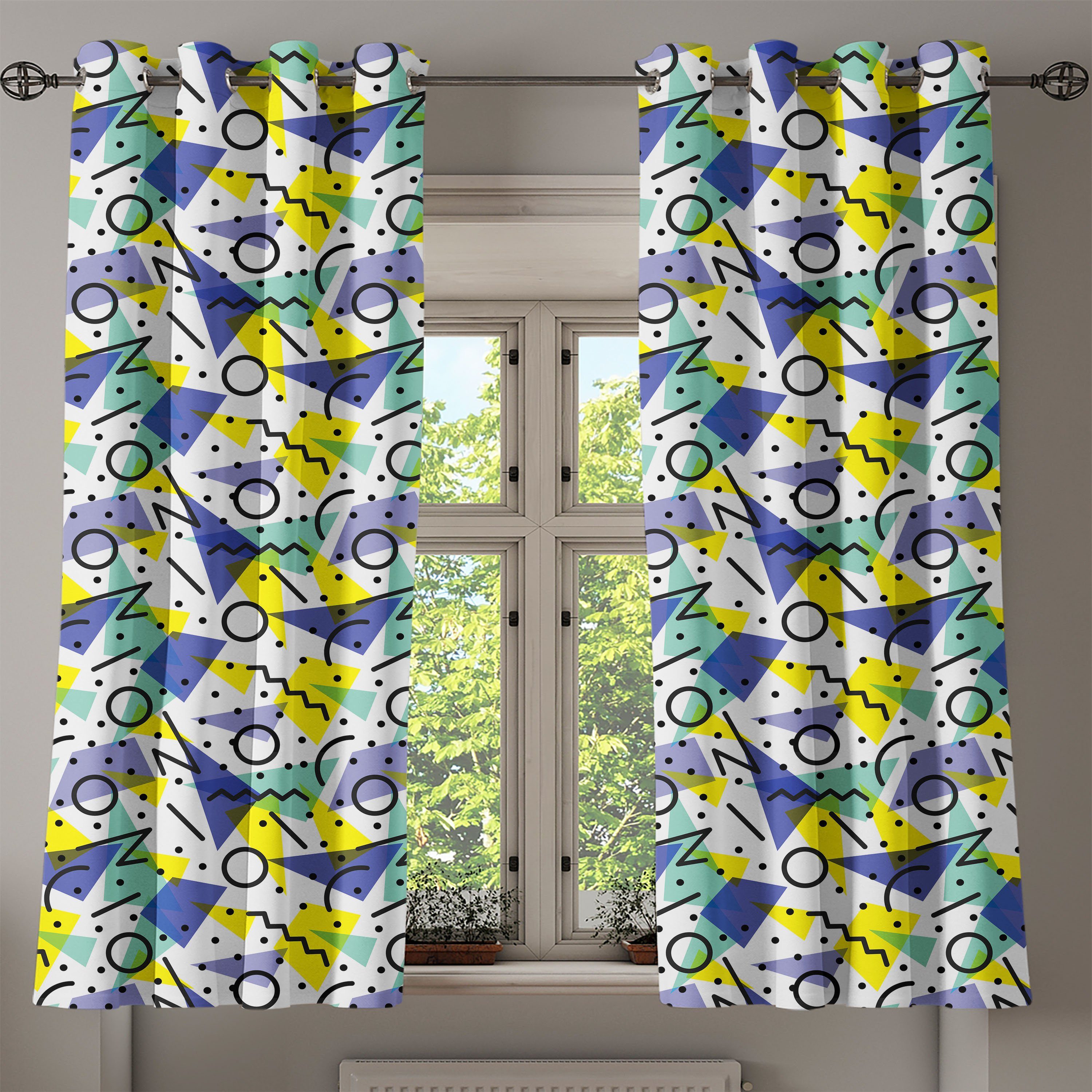 Wohnzimmer, Modern Abakuhaus, Schlafzimmer Theme Gardine Retro Geometric 2-Panel-Fenstervorhänge Dekorative für