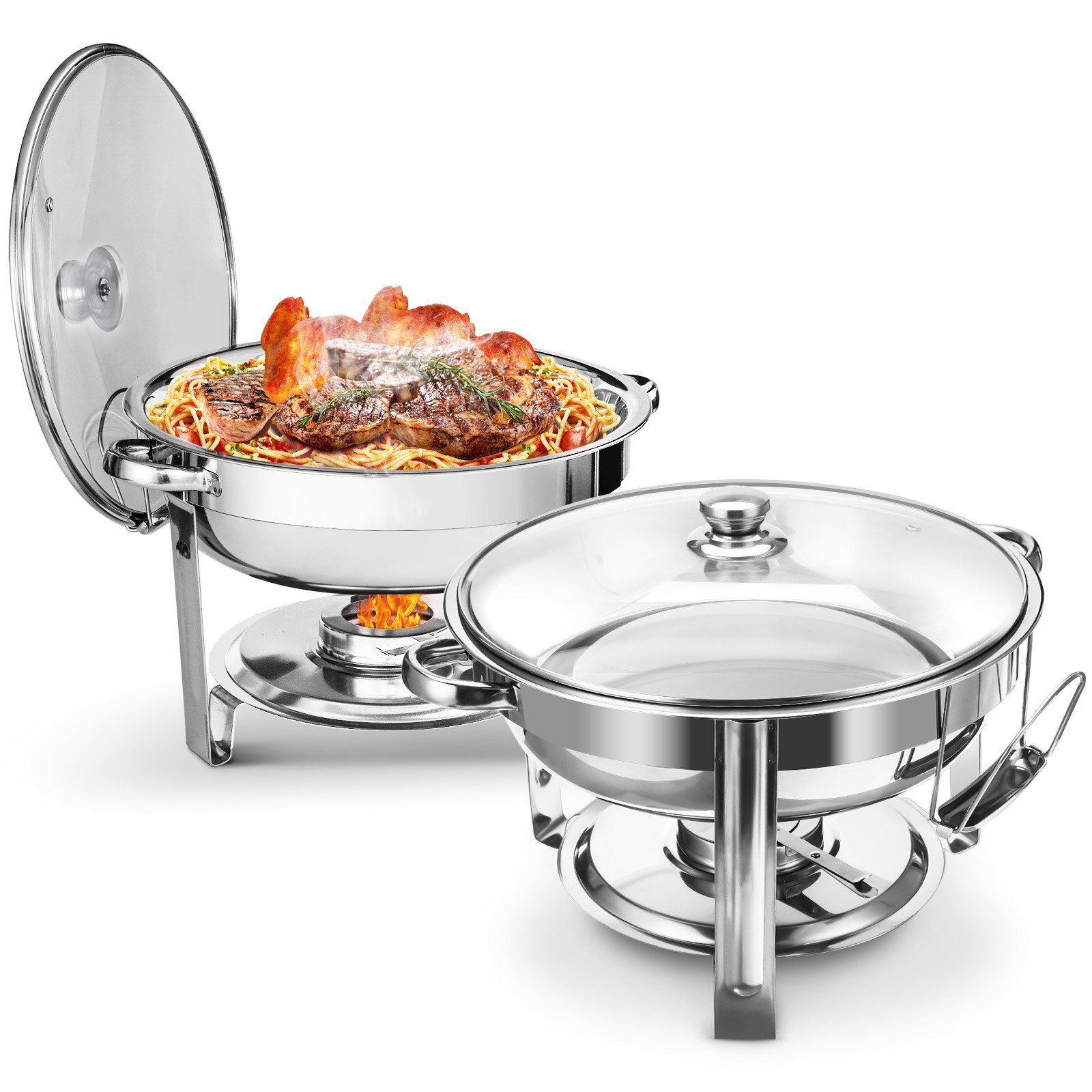Warmounts Speisenwärmer, (2-tlg), Chafing Dish Buffetwärmer, Rund, 2er-Set, je 4,7 L, Edelstahl