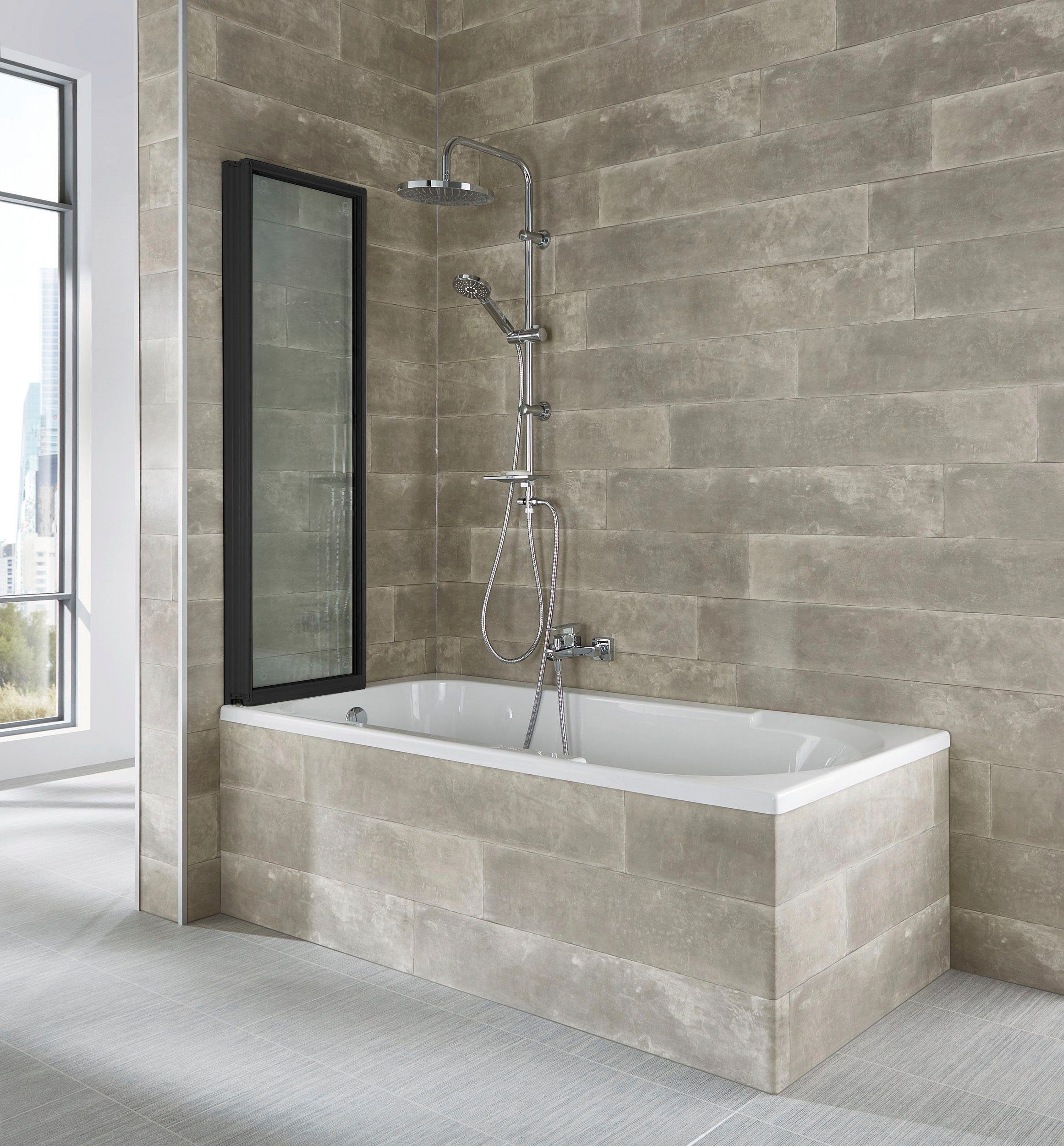 welltime Badewannenaufsatz Nassau, Einscheibensicherheitsglas, (3 tlg), Badewannenfaltwand, Spritzschutzwand für Badewanne, Glaswand