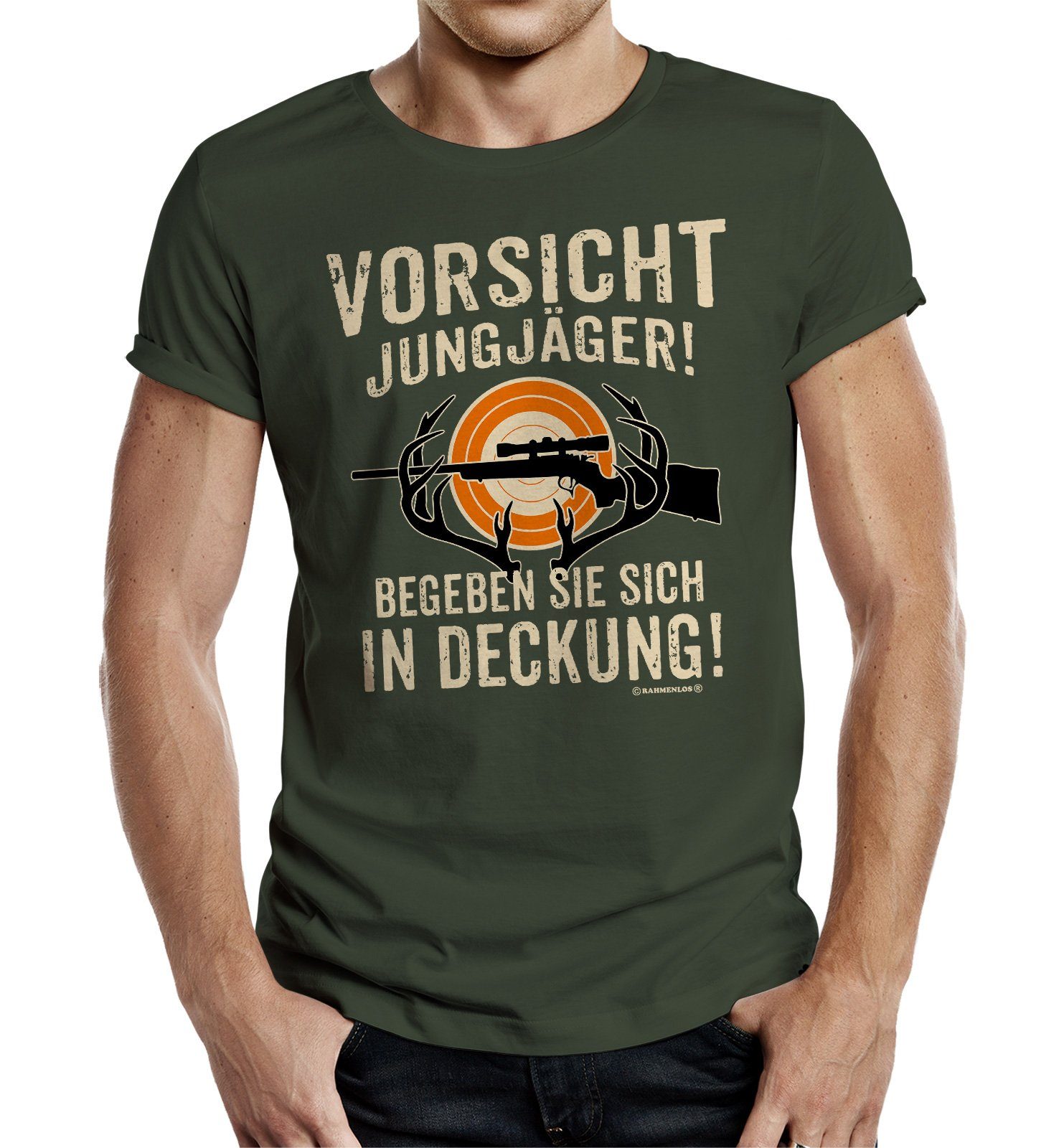 T-Shirt "Vorsicht Jäger Das Geschenk für Jungjäger" Rahmenlos
