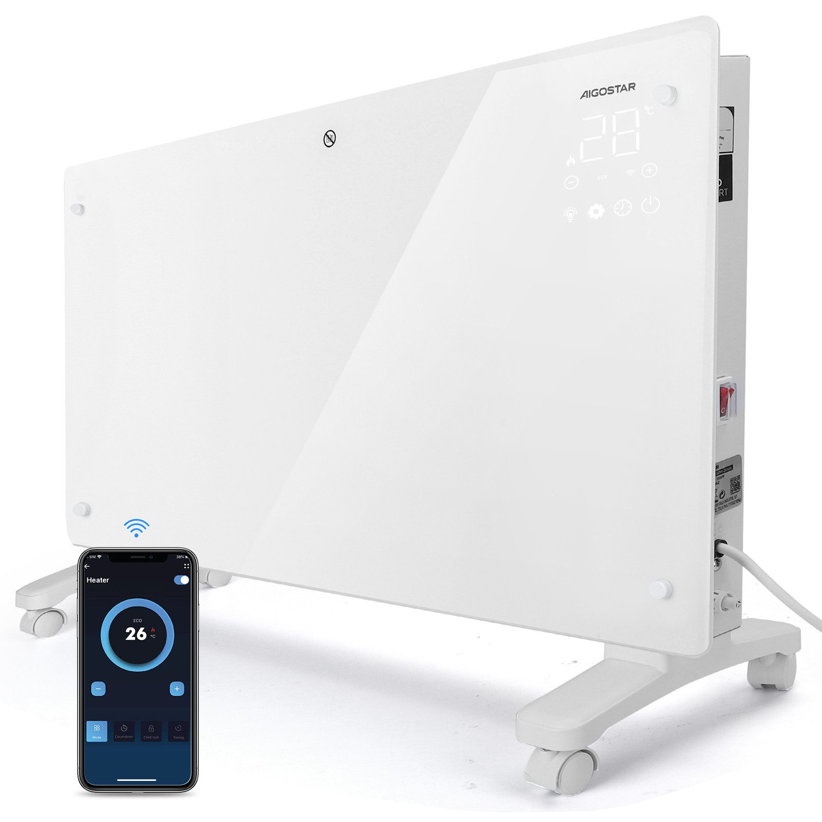 Aigostar Heizlüfter 2000W Elektroheizung, Glas/Konvektor, Touchscreen, günstig online kaufen