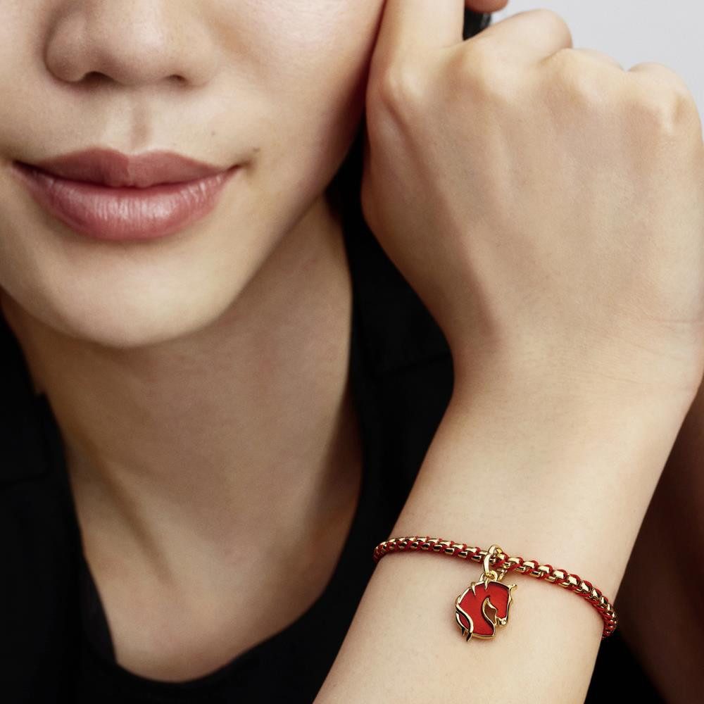 Pandora Charm-Einhänger Charm-Anhänger Pferd, vergoldet, Glas rot von PANDORA Moments