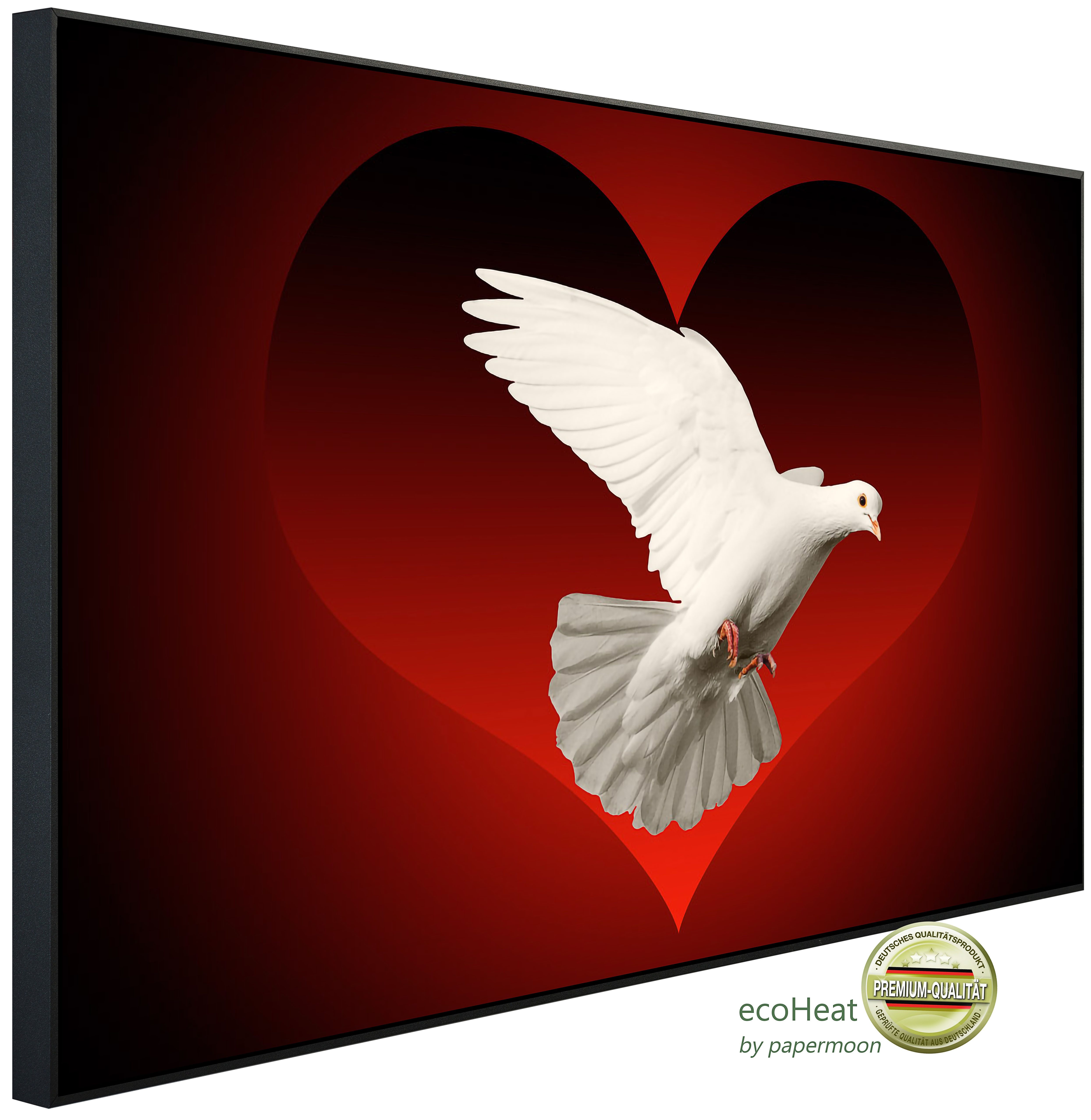 Papermoon Infrarotheizung INFRAROT-BILD-HEIZUNG, Vogel mit Herz, TÜV-Rheinland/GS zertifiziert, angenehme Strahlungswärme
