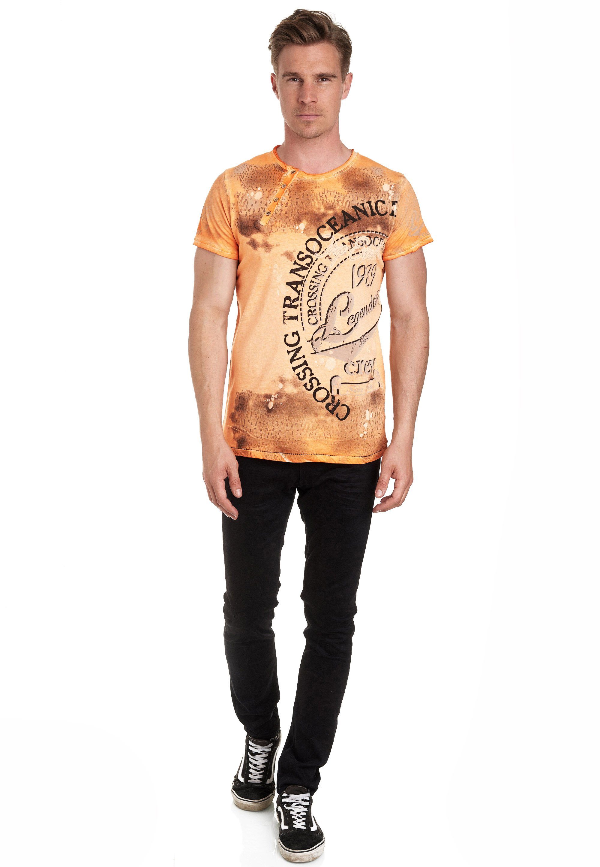 T-Shirt Neal plakativem orange Rusty Frontprint mit