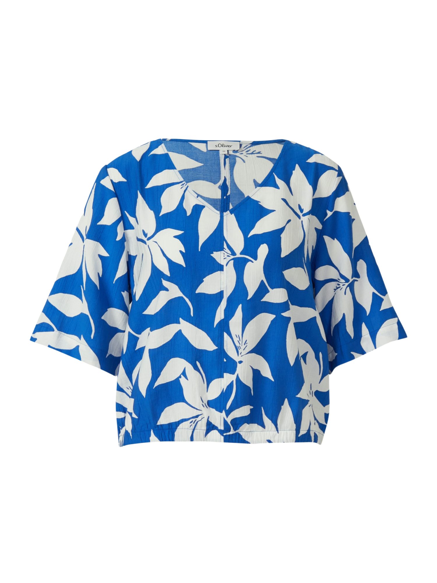 s.Oliver Hemdbluse blau,Casual,Viskose,Floral,V-Ausschnitt,1/2 Arm,Relaxed Fit