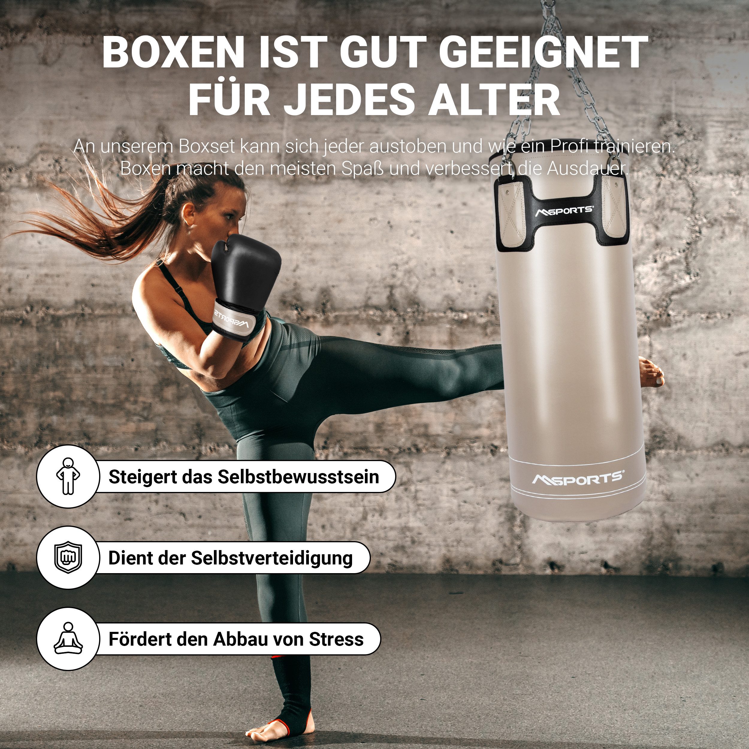 MSports® Boxsack Boxset Boxsack Set Professional 25 kg inkl. Boxhandschuh und Tasche