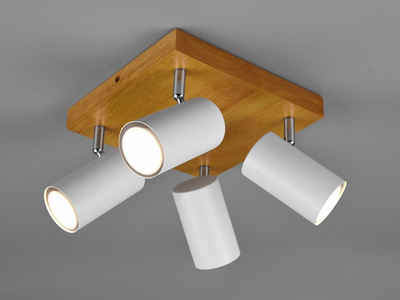 meineWunschleuchte LED Deckenstrahler, innen, Holz-Lampe, Schirme Metall Weiß, Lichtspots 4 flammig schwenkbar