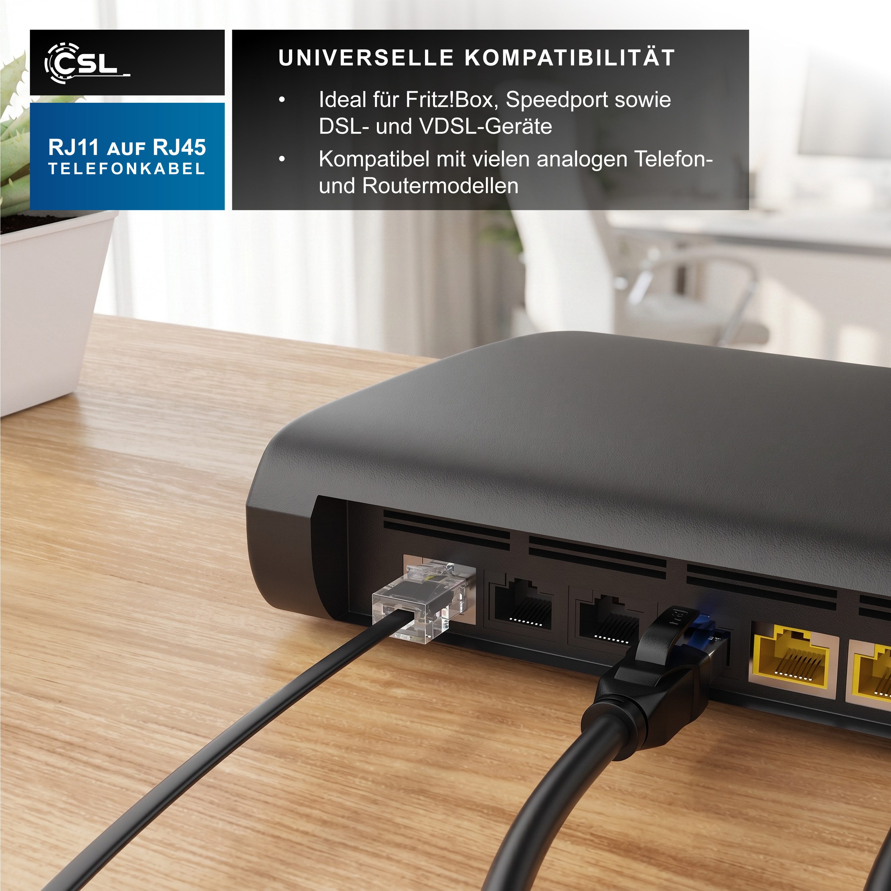 CSL Flachkabel RJ45 zu RJ11, Router zu Telefon Fax Anrufbeantworter 0,5 m Telefonkabel, RJ45, RJ-11 (50 cm), Modularkabel, Telefonanschlusskabel, Modem, DSL, VD – Bild 5 von 5