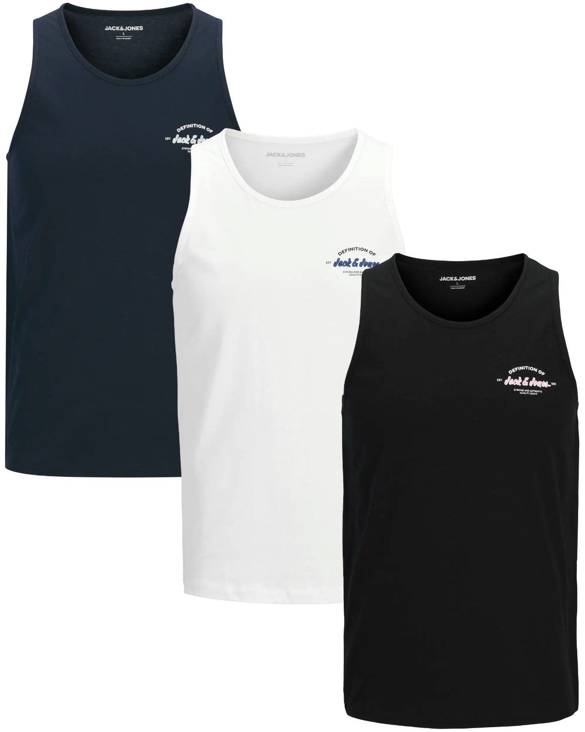 Jack & Jones Tanktop Bequemes Slimfit Shirt mit Printdruck (3er-Pack) mit Print
