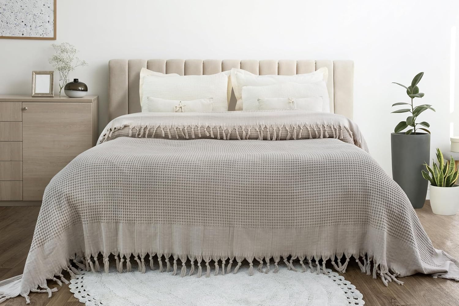 BOHORIA Tagesdecke Tagesdecke Santorini Sepia 220x240 cm Waffeloptik Überwurf Sofadecke