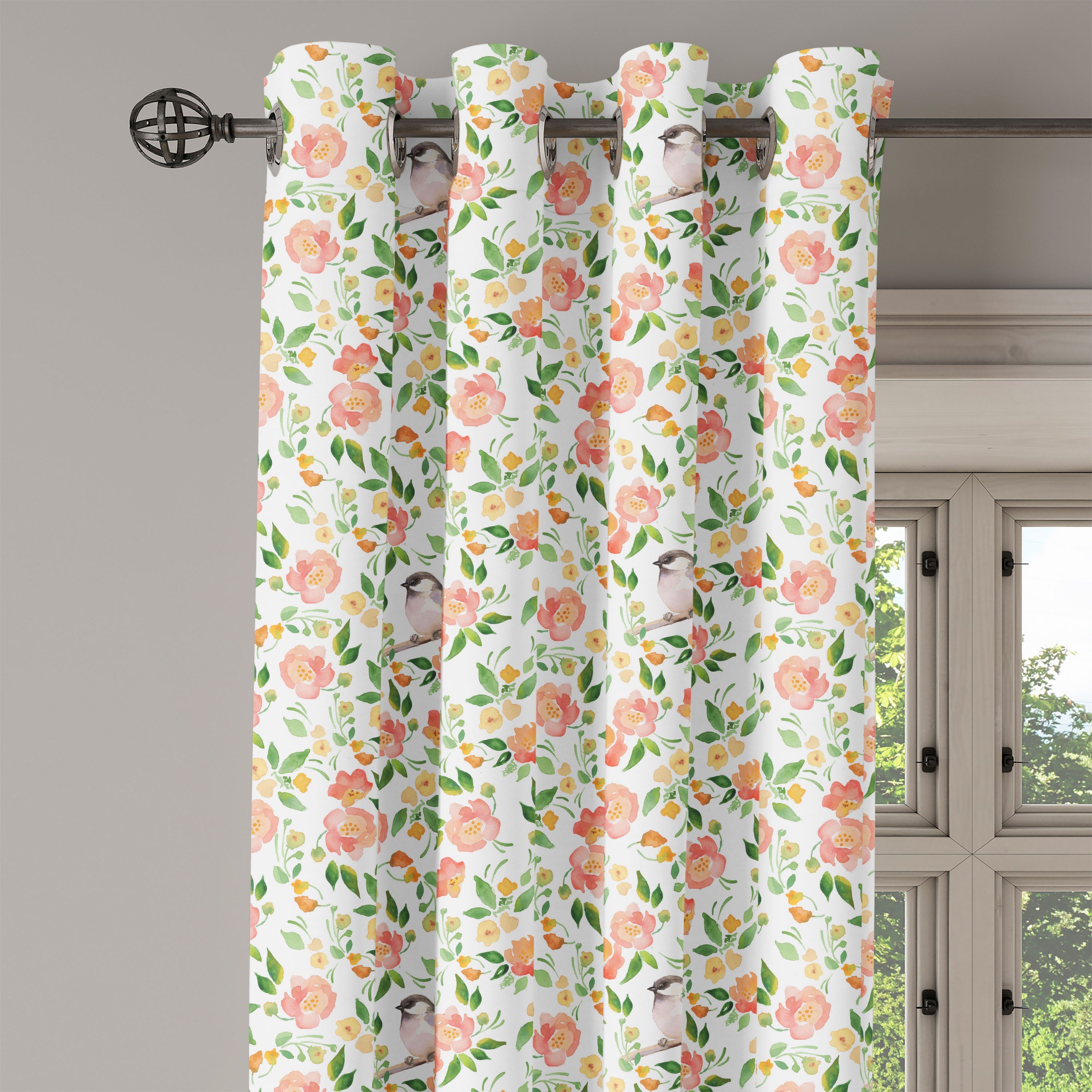 Dekorative für Wohnzimmer, Blumen Abakuhaus, Gardine Blütenblätter Schlafzimmer 2-Panel-Fenstervorhänge Blüten