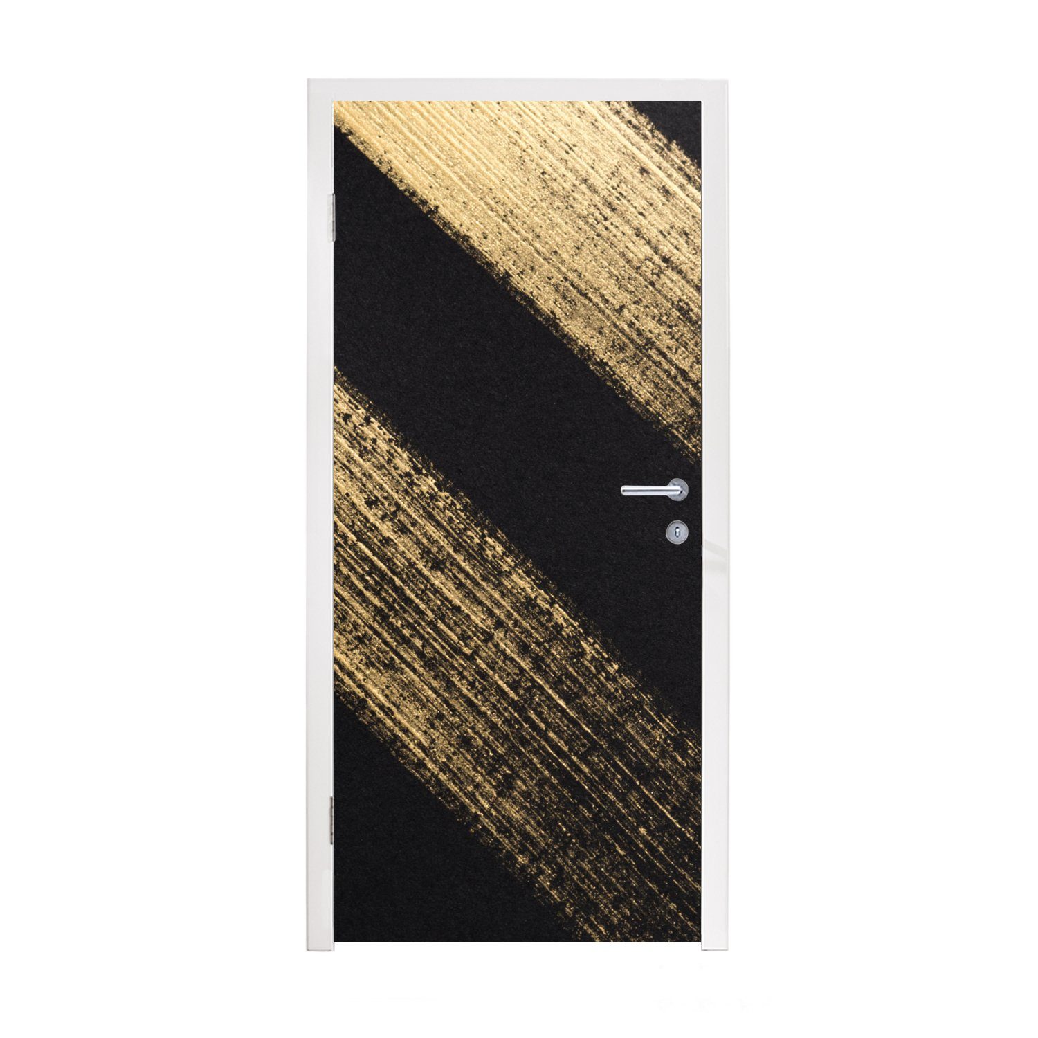 MuchoWow Türtapete Goldene Farbstreifen auf schwarzem Hintergrund, Matt, bedruckt, (1 St), Fototapete für Tür, Türaufkleber, 75x205 cm