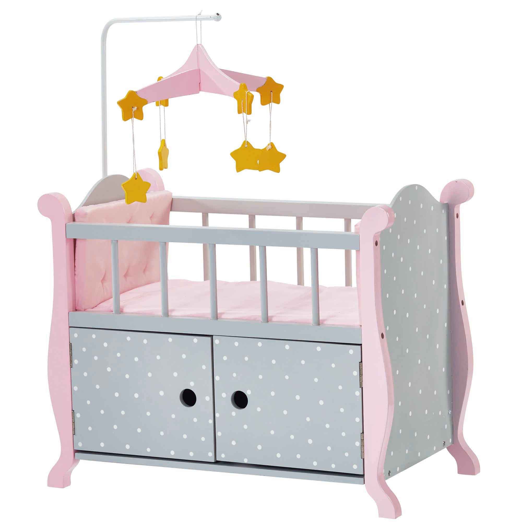 TEAMSON™ KIDS    Puppenmöbel Puppenbett Grau Rosa Polka Dots Mobile mit Ste günstig online kaufen