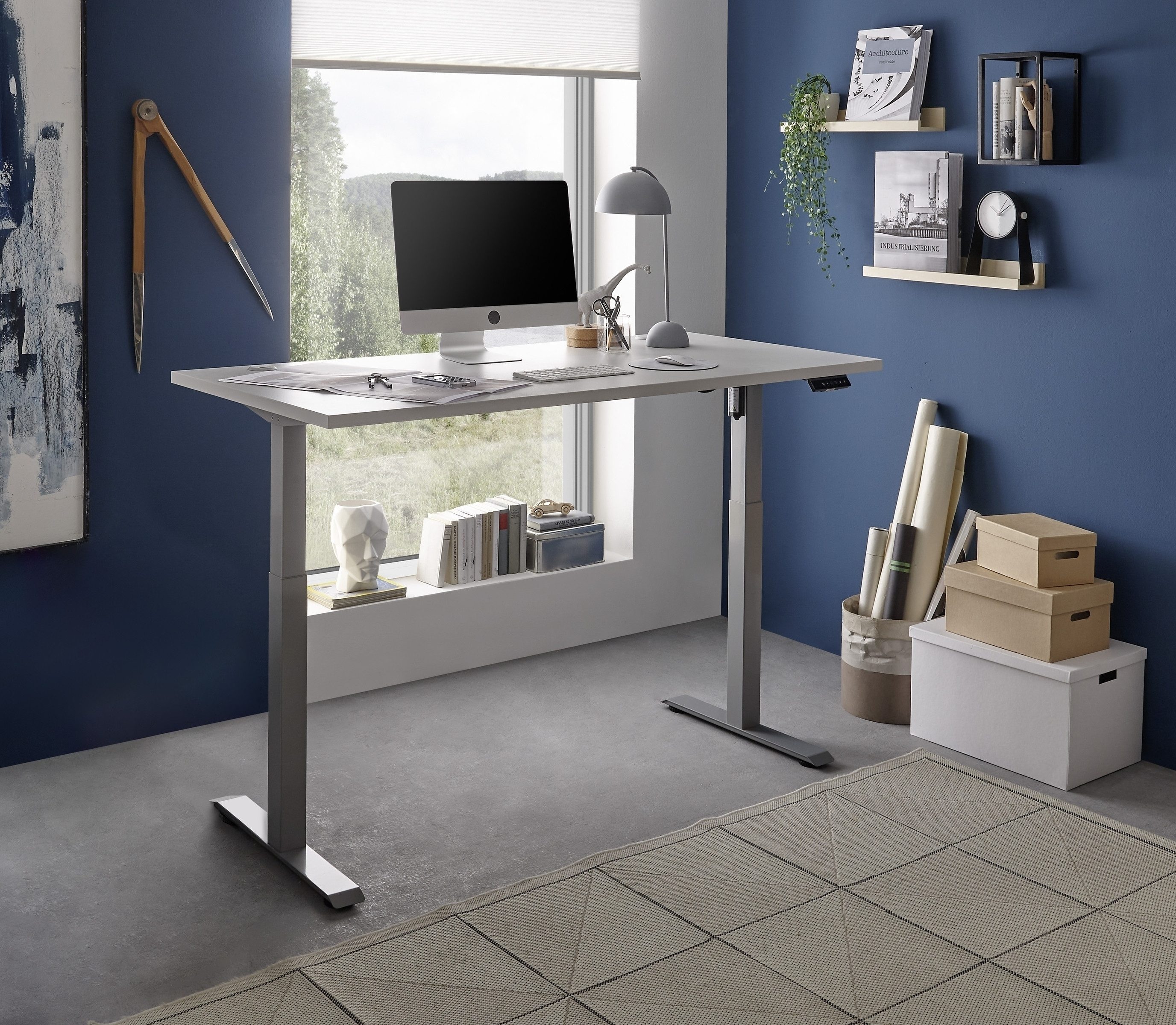 Bega Consult Schreibtisch höhenverstellbar, Eiche Sonoma Dekor / Grau - 160x75/118x77 (BxHxT)