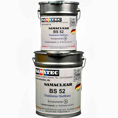 Samatec Harzfarbe glasklares Gießharz BS52 River-Table inkl. VSK, UV-stabil, kratzfest, polierbar, hochverfüllbar, stabil, glasklar