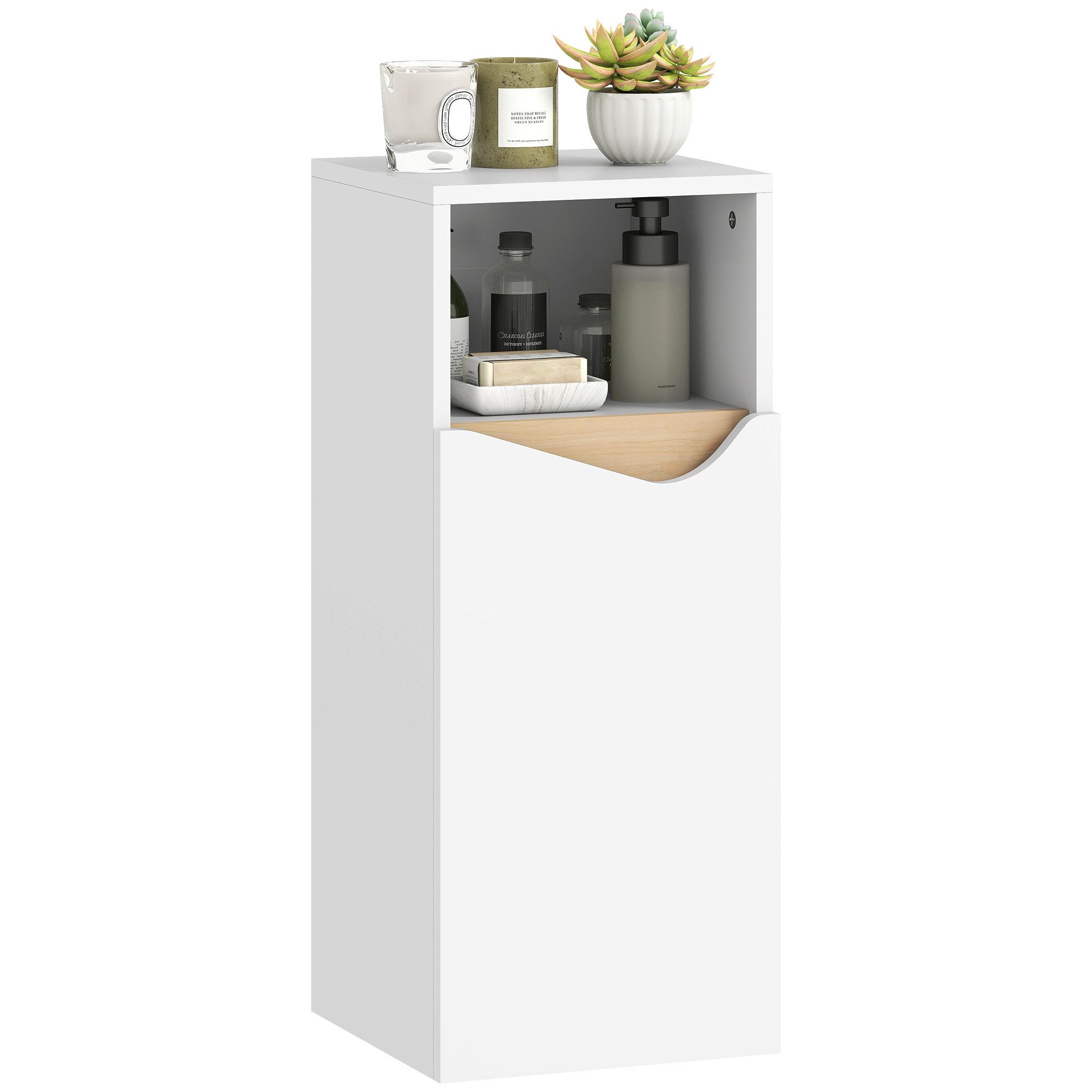 HOMCOM Badkommode mit Verstellbaren Ablagen, offenem Fach, Soft-Close-Tür (Toilettenschrank, 1 St., 1 Badezimmerschrank), Schmal, Soft-Close-Tür, verstellbare Einlegeböden