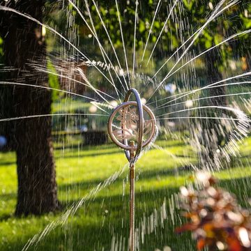 MARELIDA Wasserspiel Rasensprenger BLUME Edelstahl Sprinkler rotierende Ringe Erdspieß