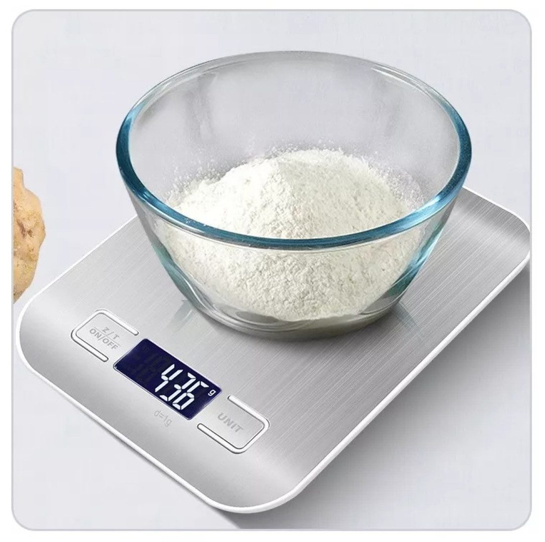 Ideal Cook Küchenwaage Elektronische Küchenwaage LCD, 5kg/1g Präzision mit Edelstahlfläche, (TARA-Funktion, automatische Abschaltung, Inklusive Batterien und Bedienungsanleitung), TARA-Funktion, automatische Abschaltung, präzise Messsensoren.