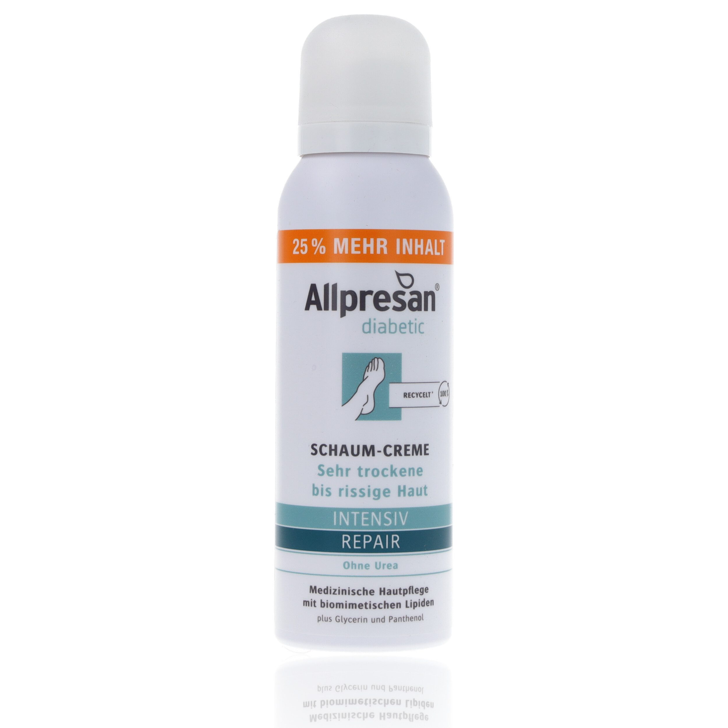 Allpresan Fußschaum Allpresan diabetic INTENSIV + REPAIR Schaum-Creme ohne Urea 125ml, 1-tlg., Spezialpflege für sehr trockene bis rissige Haut bei Diabetes mellitus