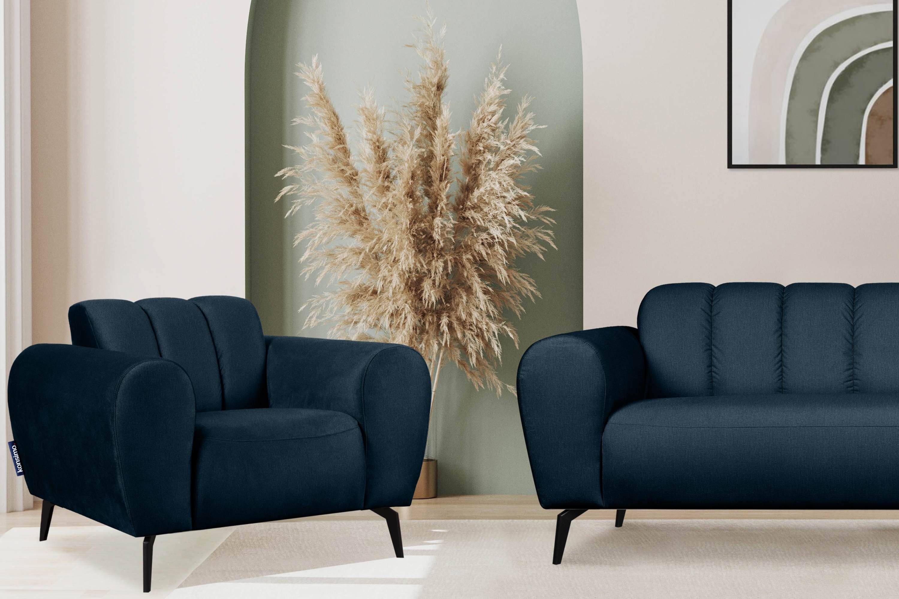 Gewebe Eigenschaften, Sessel Design modernes wasserabweisenden breiten Armlehnen, marineblau mit | mit marineblau Konsimo RUBERO