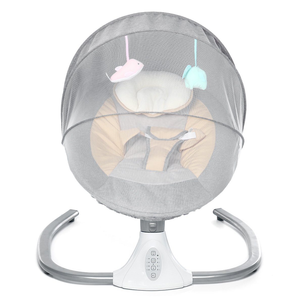 bioby Babywippe, Elektrische Babywippe mit Fernbedienung, automatische  Schaukelwippe Babyschaukel mit Musik, Moskitonetz, 4 Geschwindigkeit,  Timing einstellbar, 0-12 Monate, 0-9kg, Grau