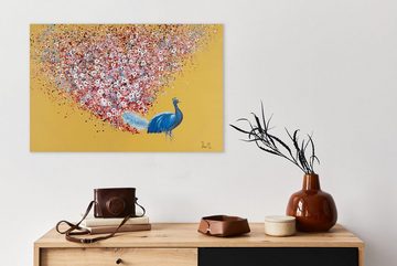 KUNSTLOFT Gemälde Floral Peacock 90x60 cm, Leinwandbild 100% HANDGEMALT Wandbild Wohnzimmer