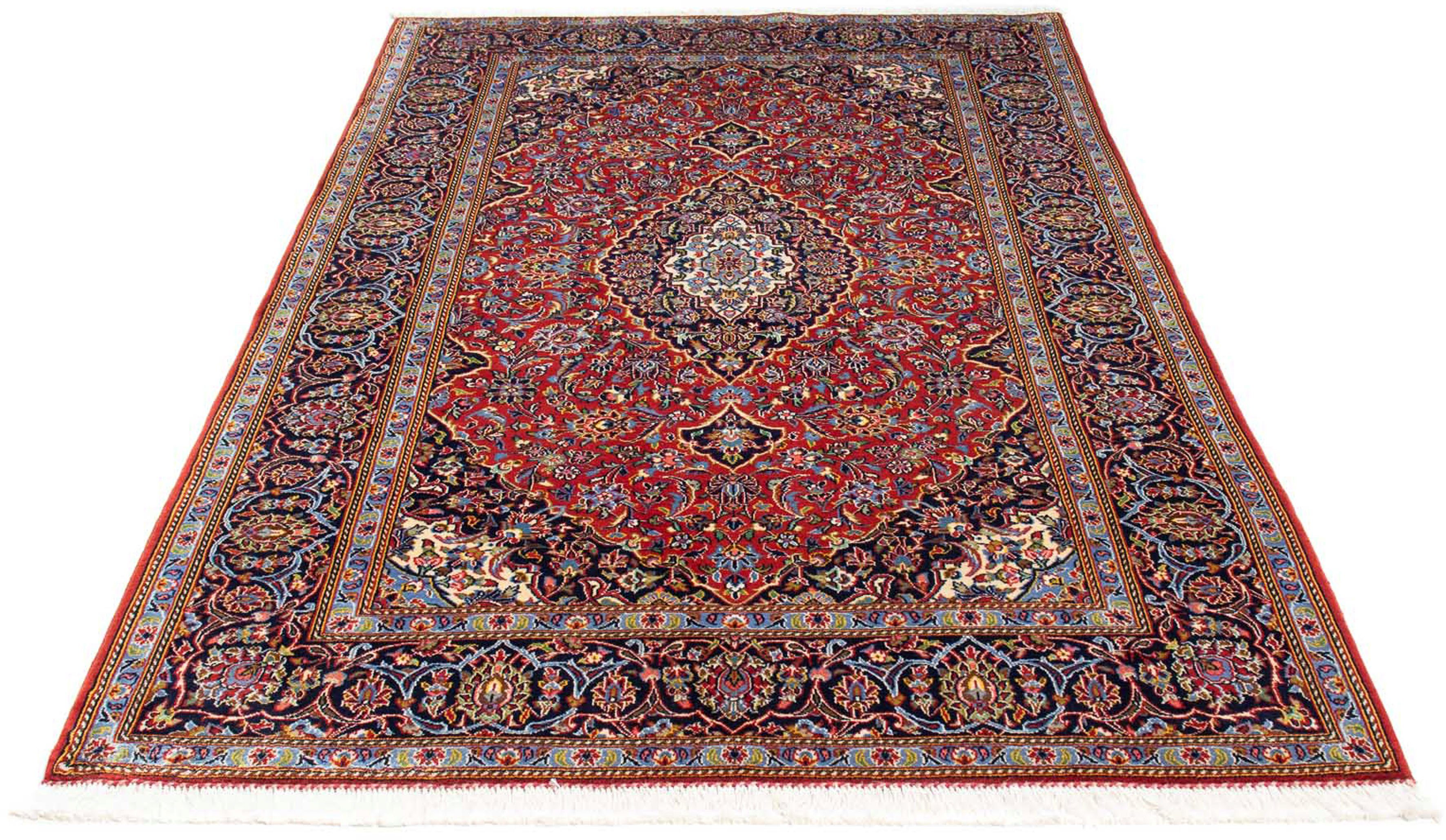 Orientteppich Perser - Keshan - 216 x 142 cm - rot, morgenland, rechteckig, Höhe: 10 mm, Wohnzimmer, Handgeknüpft, Einzelstück mit Zertifikat
