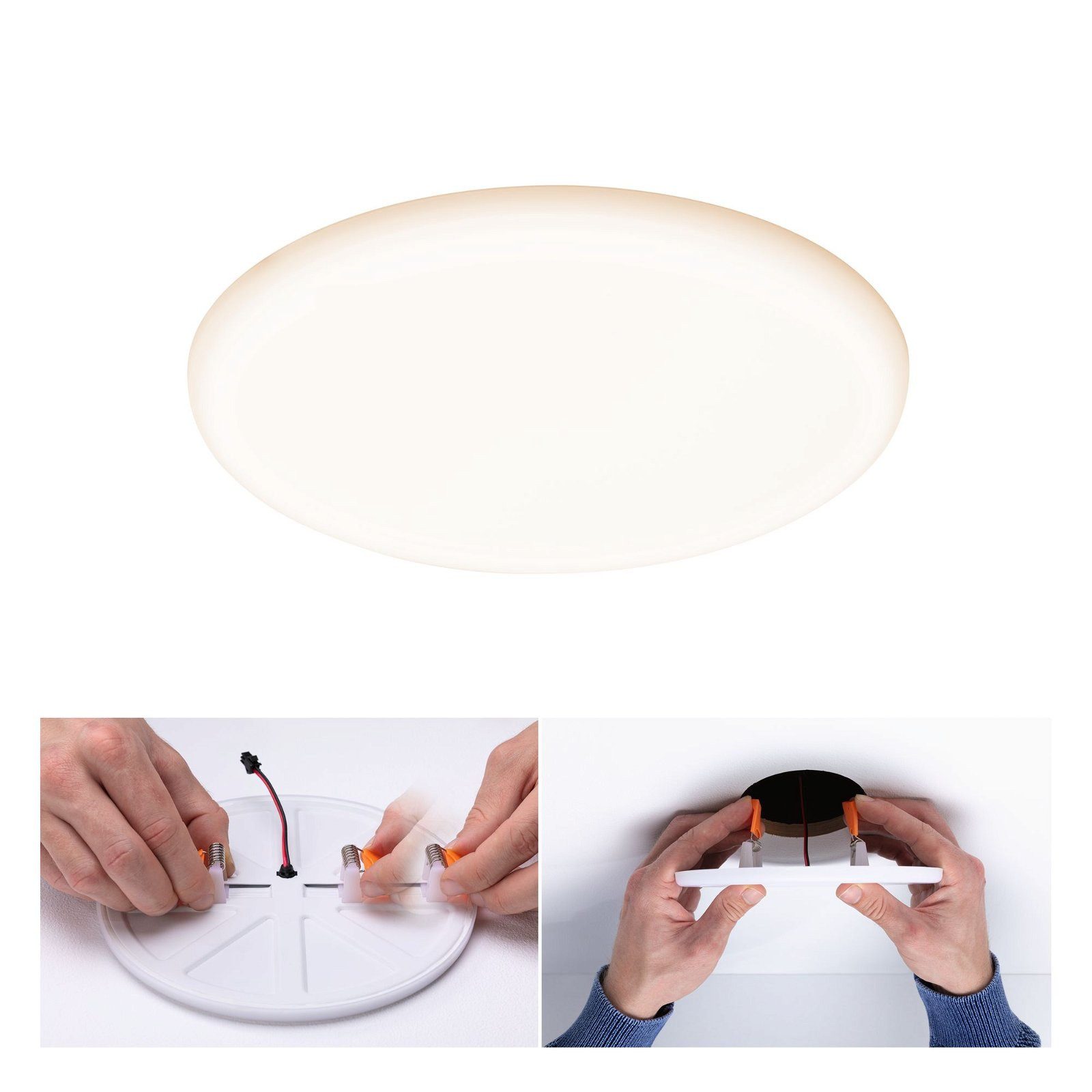Paulmann LED Einbauleuchte VariFit Veluna IP44 rund 215mm 21W 1650lm 3000K Satin 3-Step-Dim, LED fest integriert, Warmweiß, Einbaupanel, dimmbar