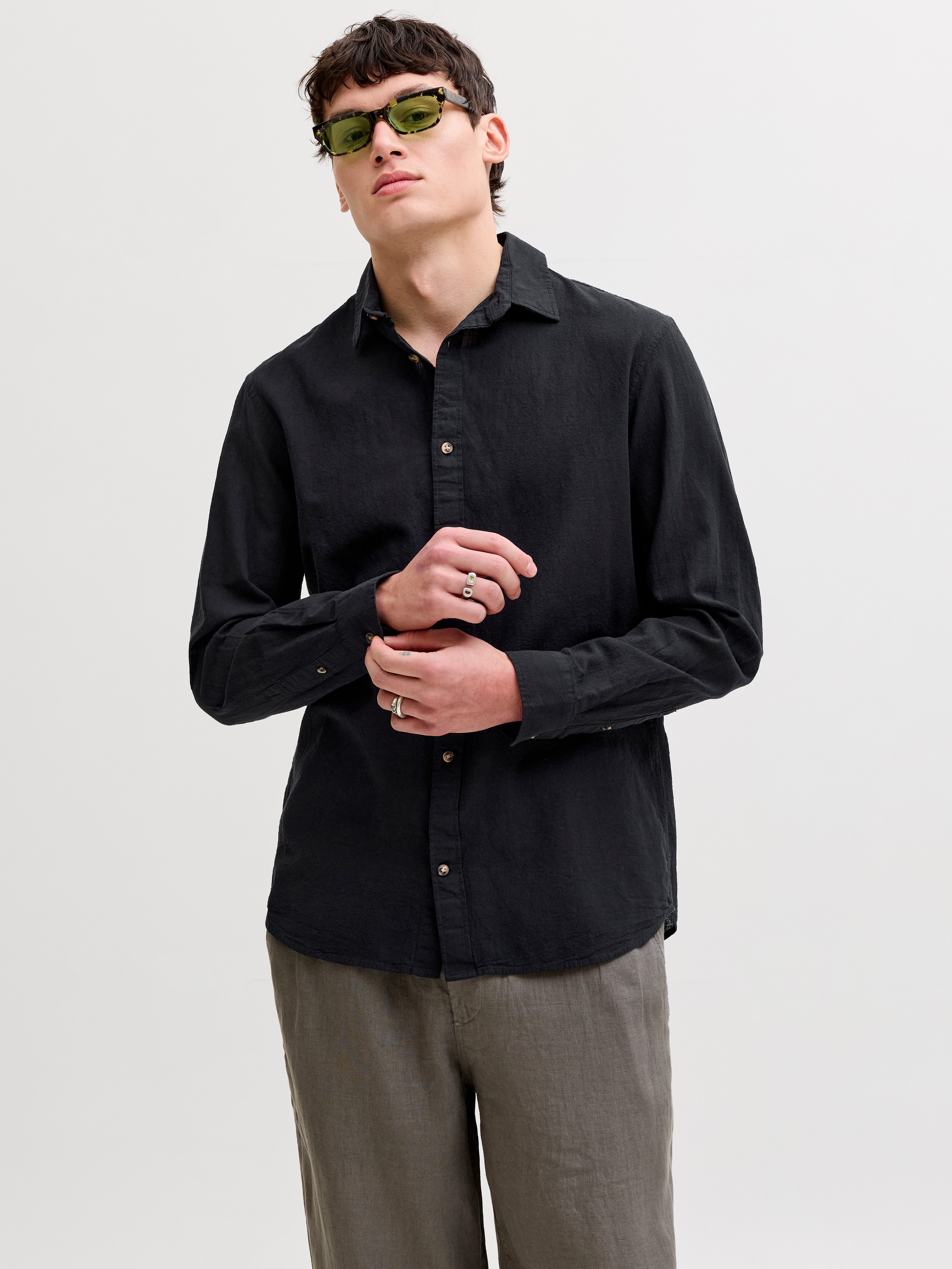 Jack & Jones Langarmhemd JJESUMMER LINEN BLEND SHIRT L/S SN Baumwollmischung, regular fit