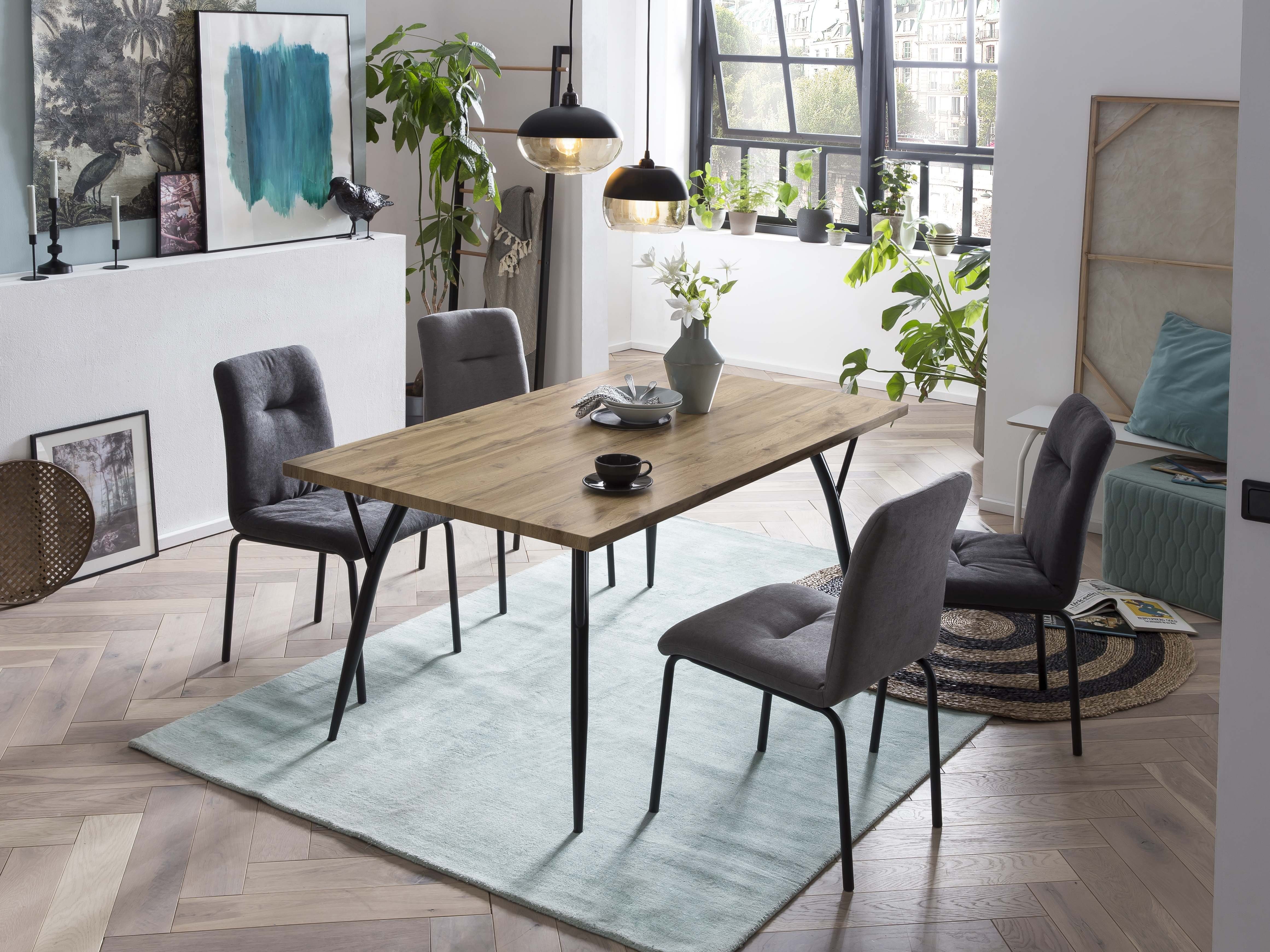 150x77x90 Esszimmer Esstisch Tisch MDF Eiche-Dekor, - Küchentisch mit Beine Beine mit TPFLiving - Maße - Metall LEVI (BxHxT): 1-St., Plattenstärke: Esszimmertisch, Designertisch, 4-Fuß-Gestell, stylischem (Hochwertiger schwarz), cm 3,5 cm naturfarben,