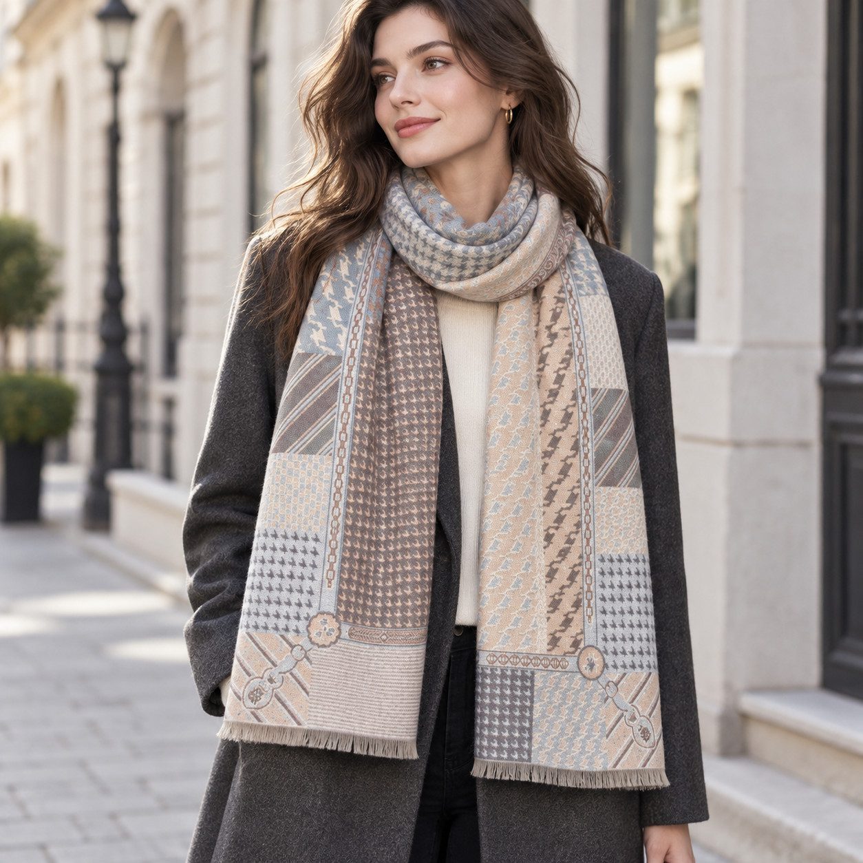 Fyrove Modeschal Damen Kariert Groß Fransen Schal Lange Winterschal,XXL-Schal, (kurzen Fransen,Lady Wendeumhang Bedruckte übergroße Umhänge damen schal winter), schal damen, Tücher, Strickdecke Bohemia,Damen Poncho Schal